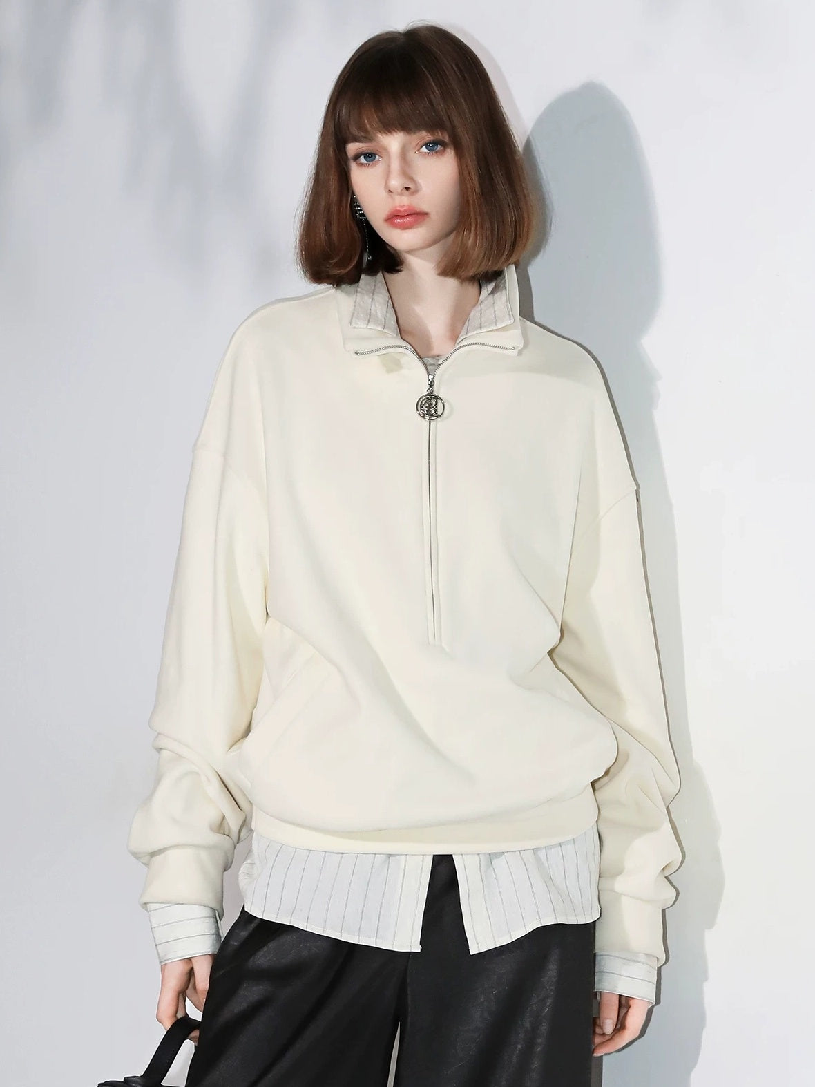 COCOBELLA Viscose Linen Blend Straight Women Striped Long Sleeve Shirts