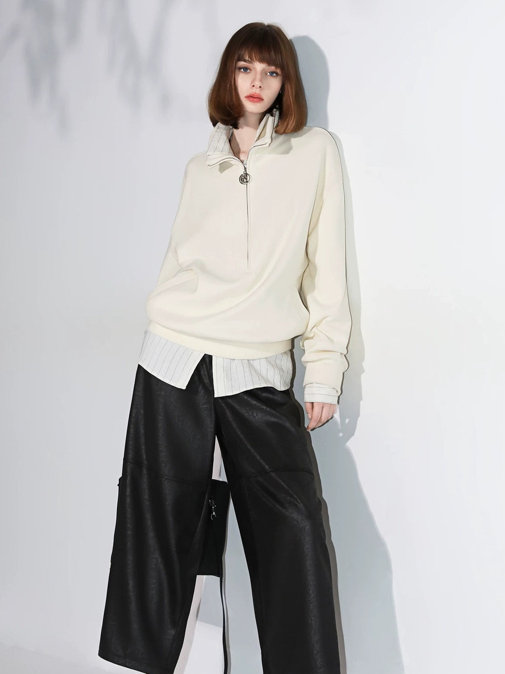 COCOBELLA Viscose Linen Blend Straight Women Striped Long Sleeve Shirts