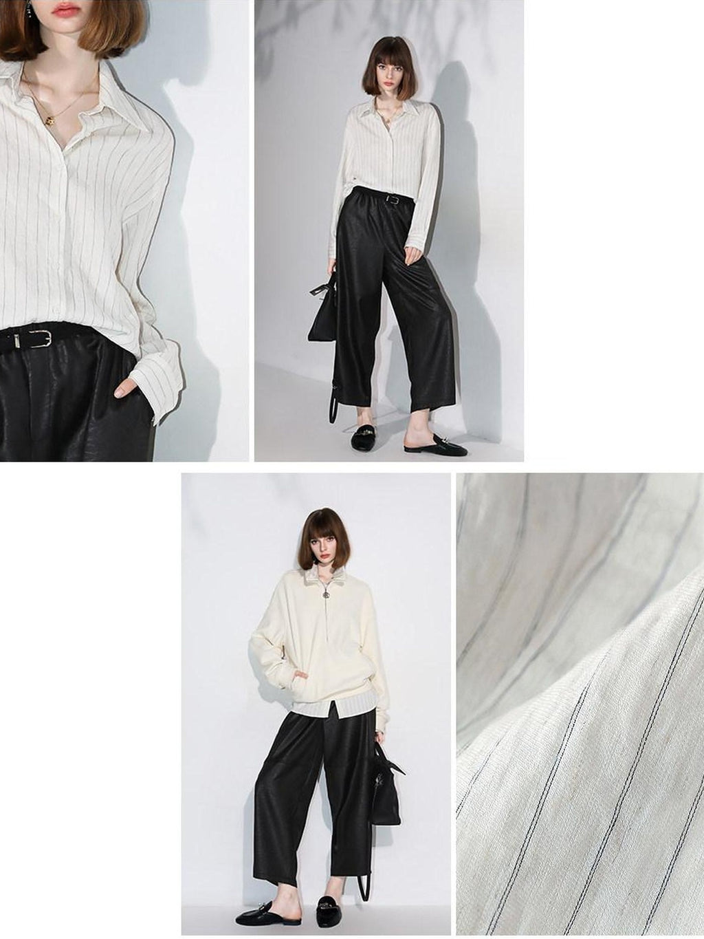 COCOBELLA Viscose Linen Blend Straight Women Striped Long Sleeve Shirts