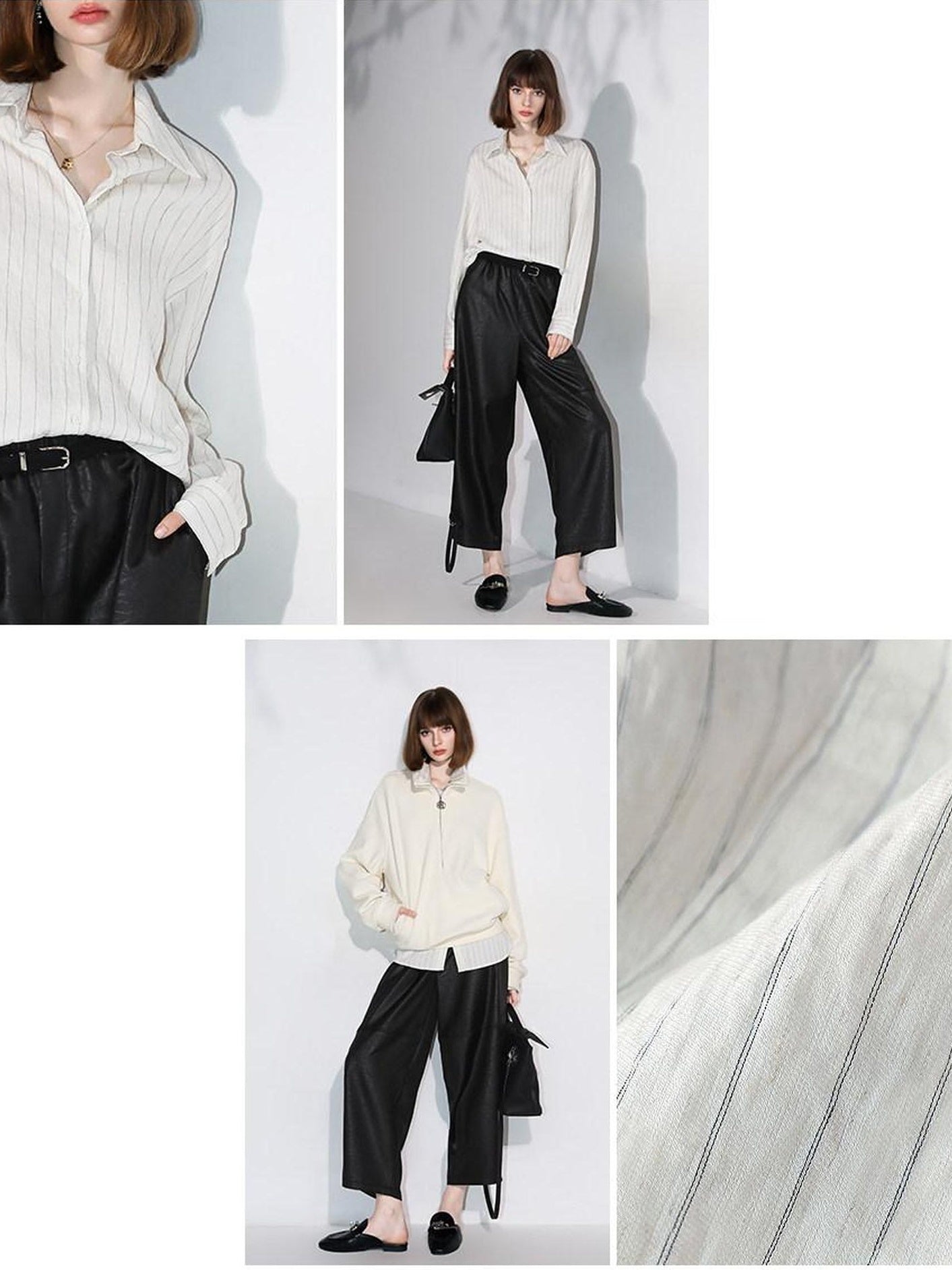 COCOBELLA Viscose Linen Blend Straight Women Striped Long Sleeve Shirts