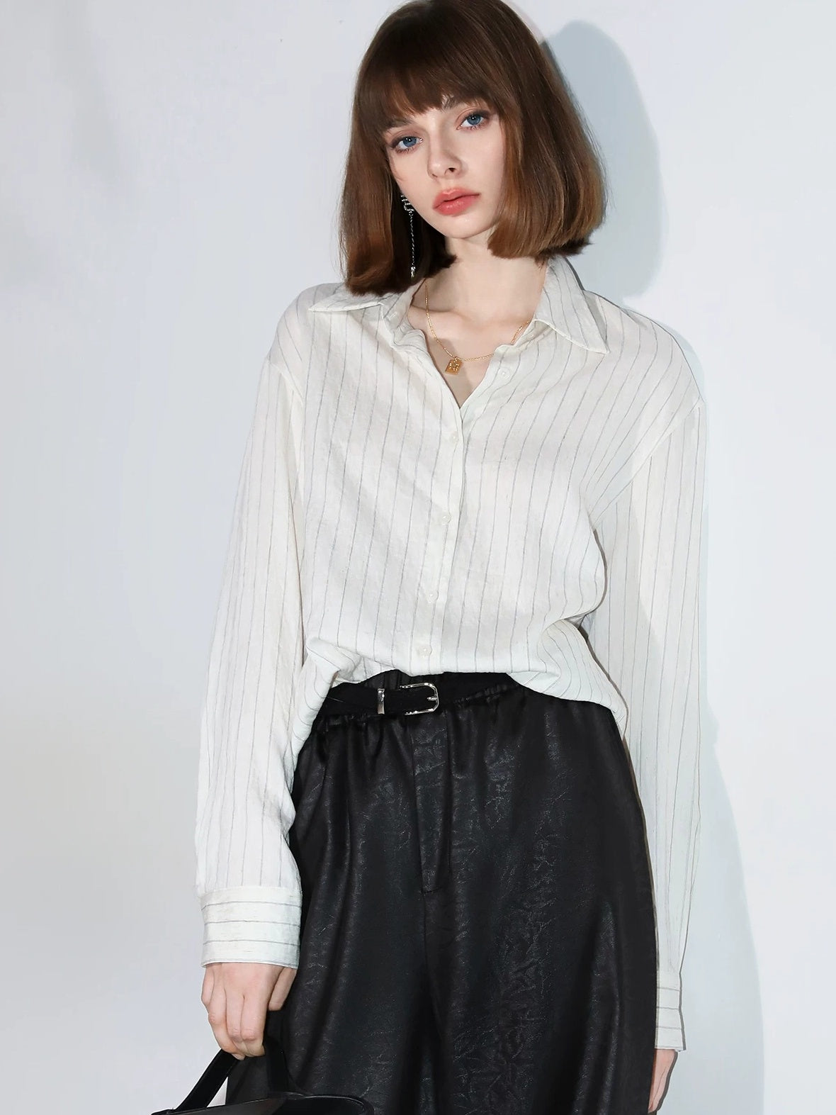 COCOBELLA Viscose Linen Blend Straight Women Striped Long Sleeve Shirts