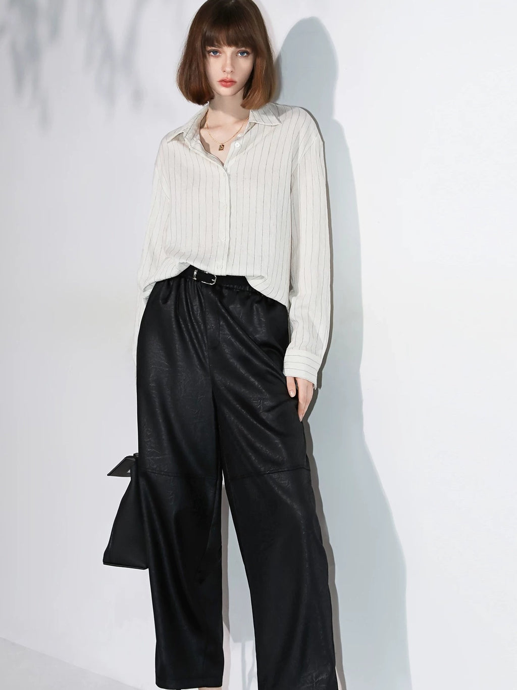 COCOBELLA Viscose Linen Blend Straight Women Striped Long Sleeve Shirts