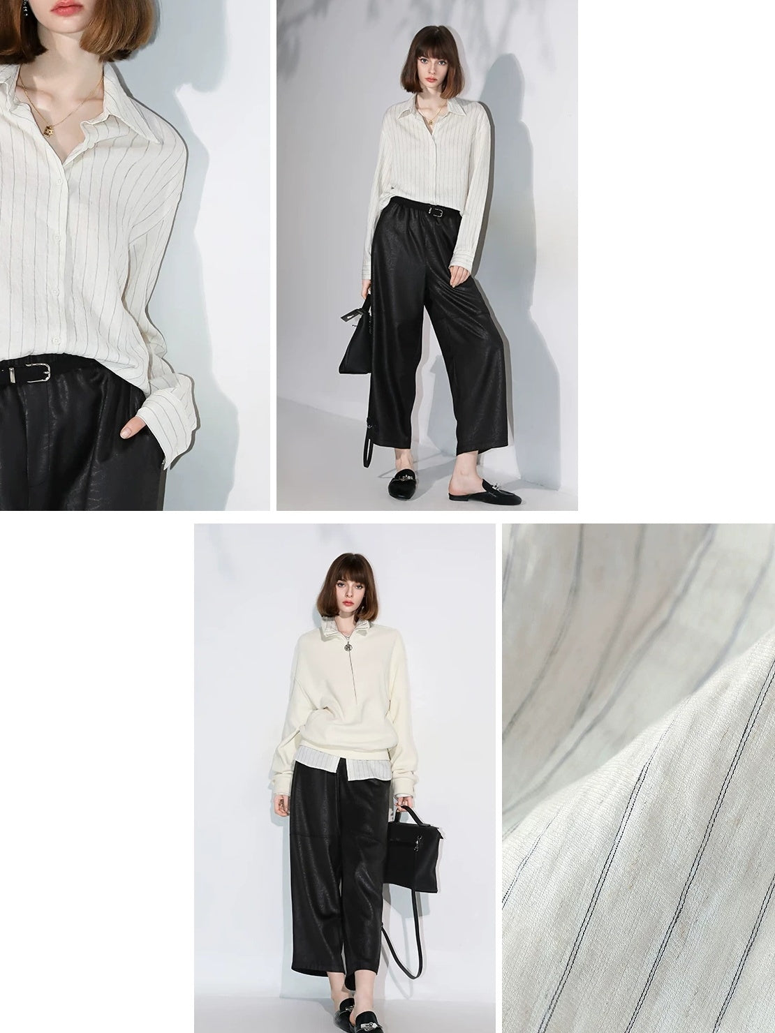 COCOBELLA Viscose Linen Blend Straight Women Striped Long Sleeve Shirts