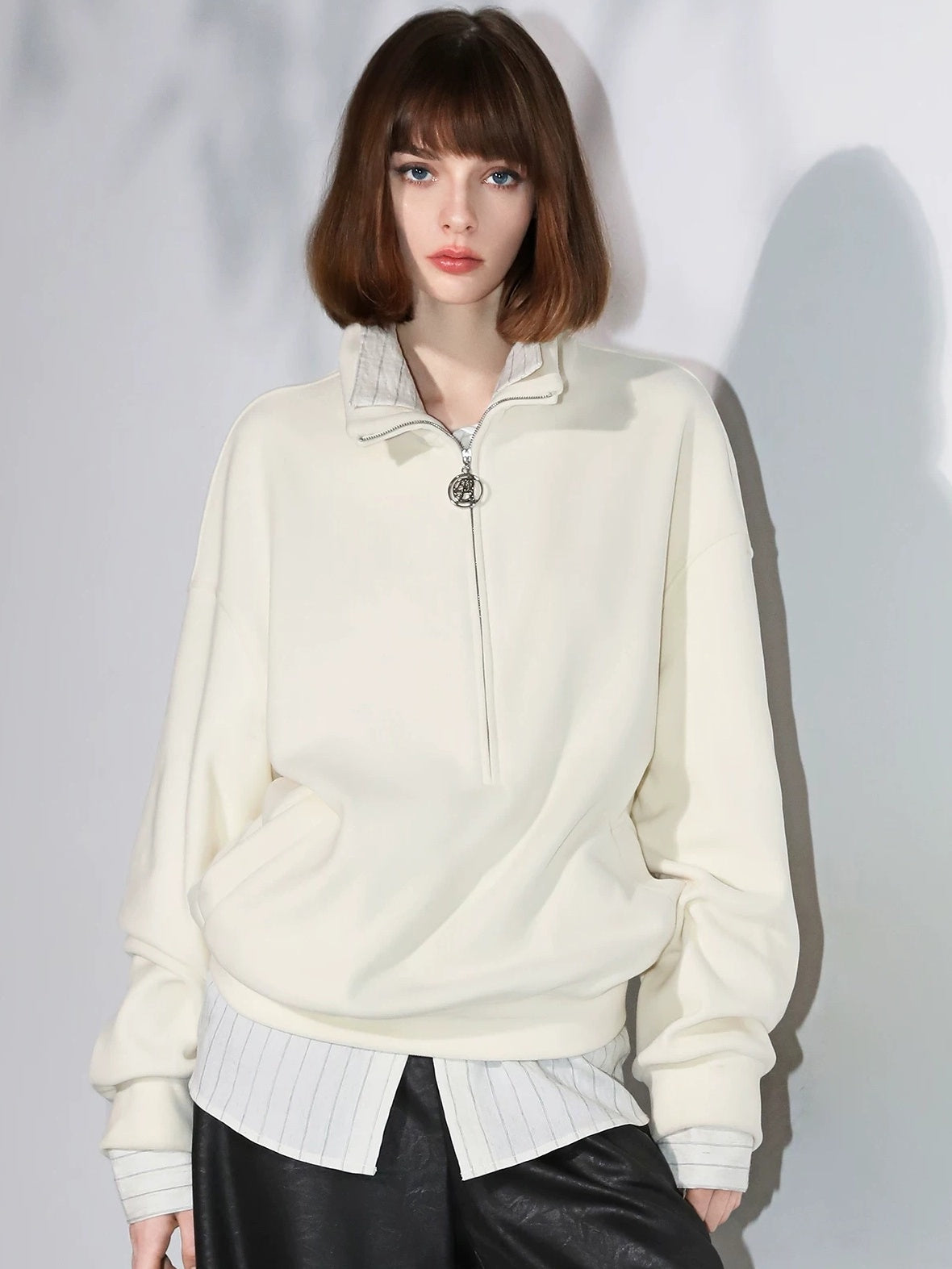 COCOBELLA Viscose Linen Blend Straight Women Striped Long Sleeve Shirts