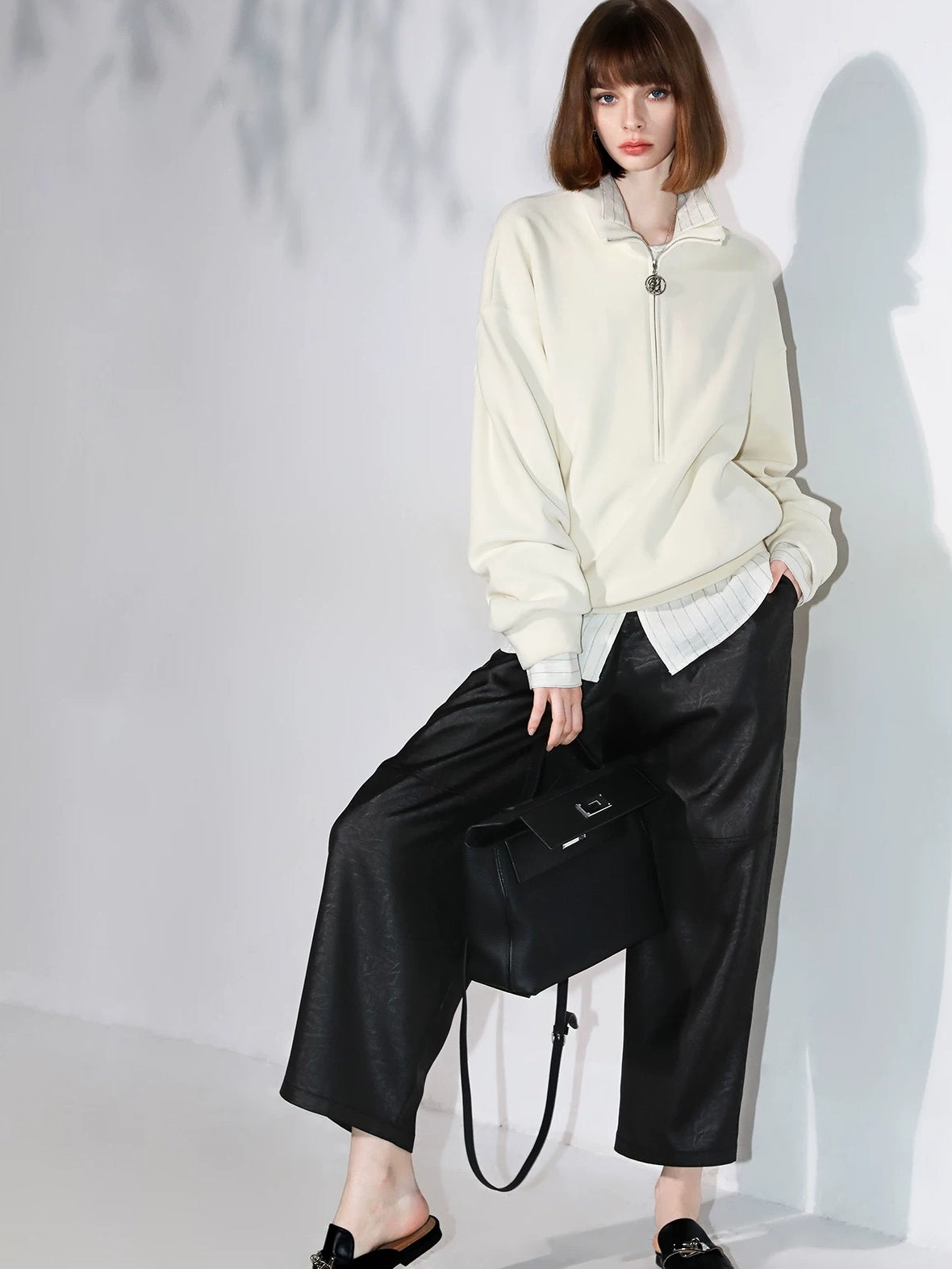 COCOBELLA Viscose Linen Blend Straight Women Striped Long Sleeve Shirts