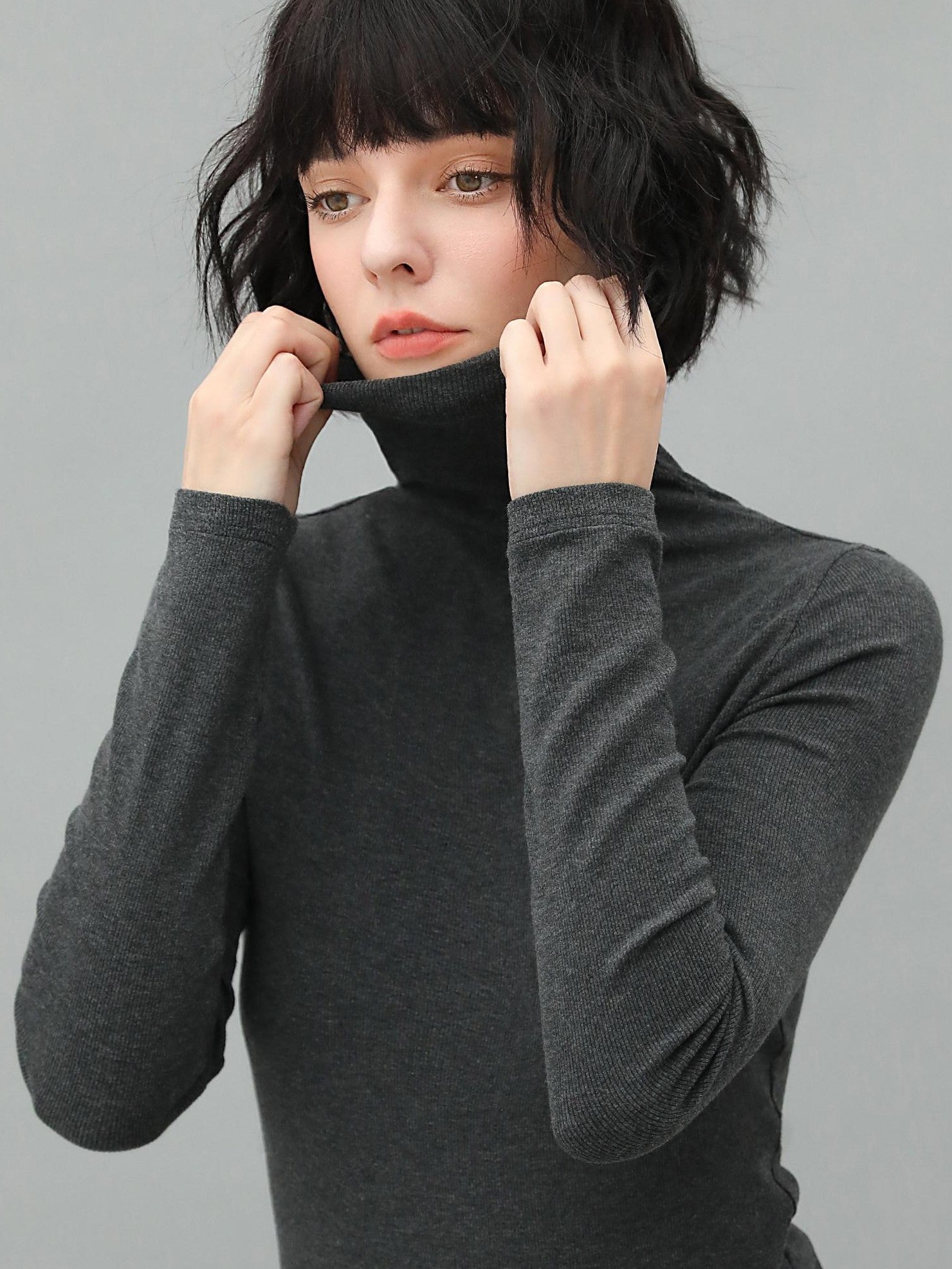 COCOBELLA Viscose Stretch Slim High Neck Long Sleeve Women Office Basic Tee Black Shirts