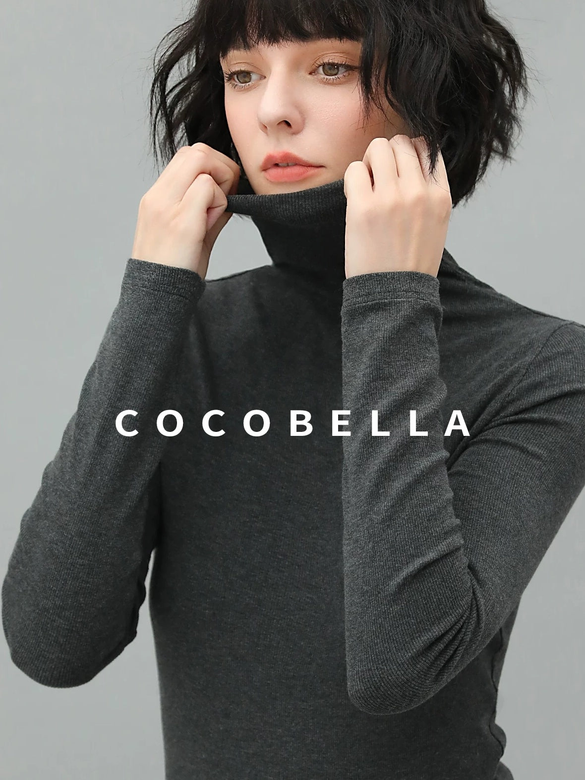 COCOBELLA Viscose Stretch Slim High Neck Long Sleeve Women Office Basic Tee Black Shirts