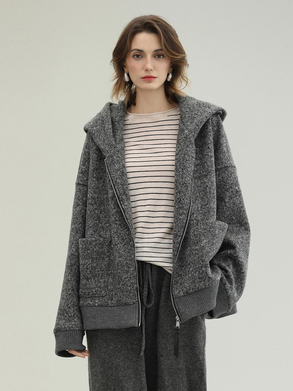 COCOBELLA Warm Brushed Fleece Commuter Relaxed Fit Zip Up Hood Ribbed Hem Women Hoodies