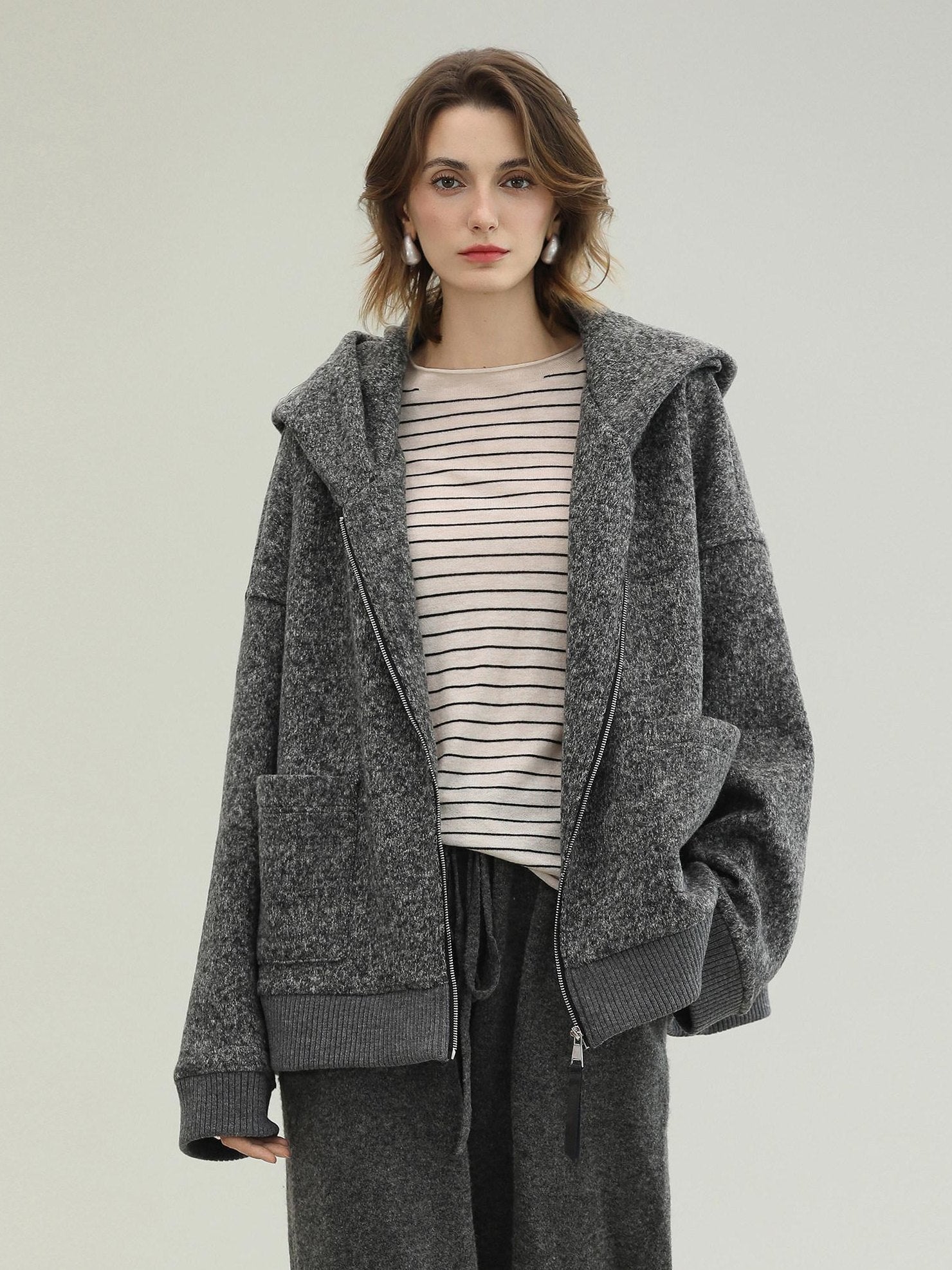 COCOBELLA Warm Brushed Fleece Commuter Relaxed Fit Zip Up Hood Ribbed Hem Women Hoodies