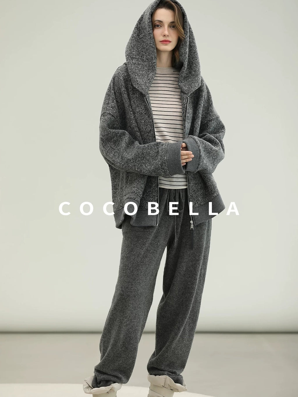 COCOBELLA Warm Brushed Fleece Commuter Relaxed Fit Zip Up Hood Ribbed Hem Women Hoodies