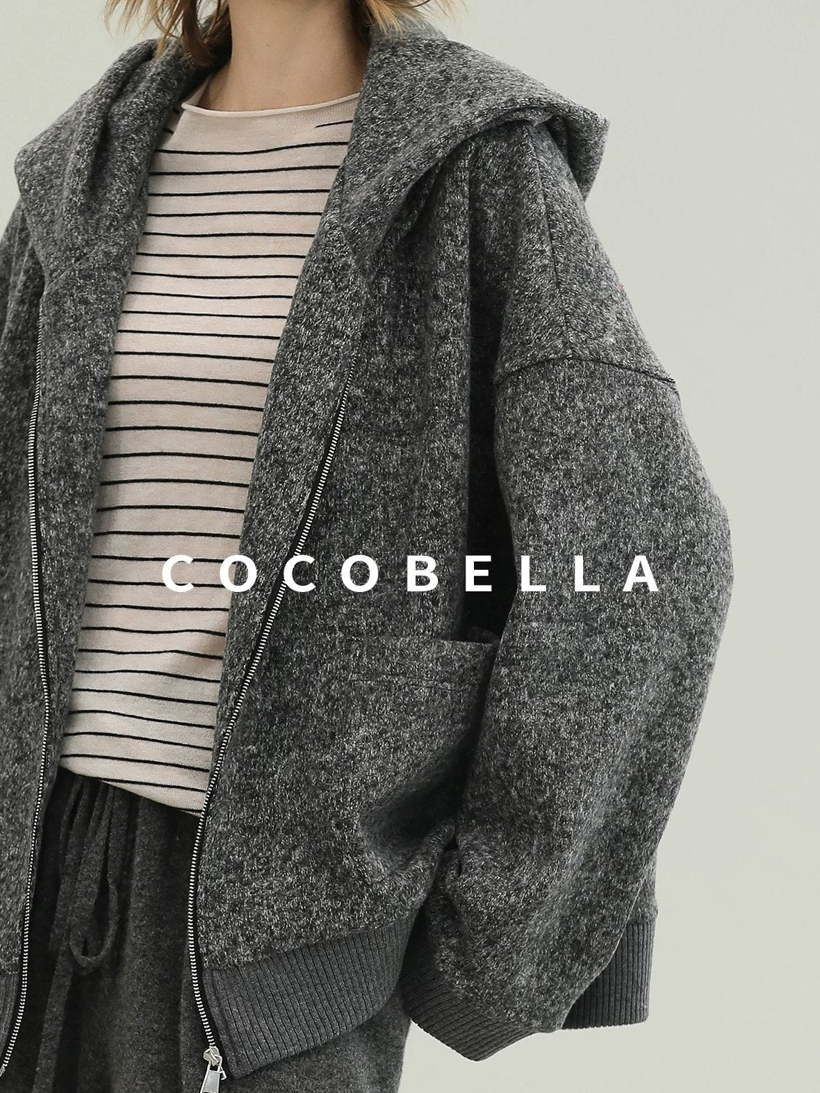 COCOBELLA Warm Brushed Fleece Commuter Relaxed Fit Zip Up Hood Ribbed Hem Women Hoodies