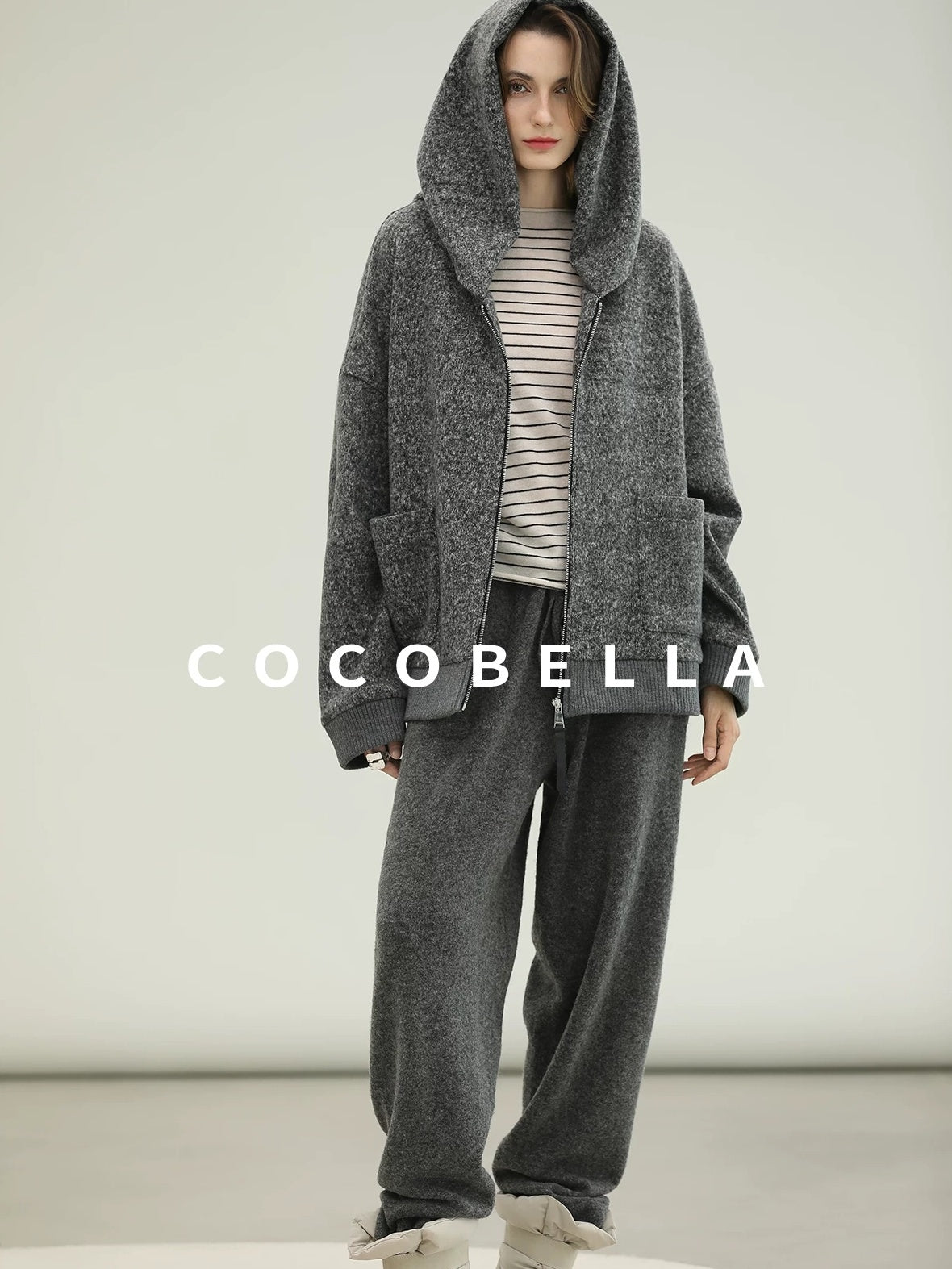COCOBELLA Warm Brushed Fleece Commuter Relaxed Fit Zip Up Hood Ribbed Hem Women Hoodies