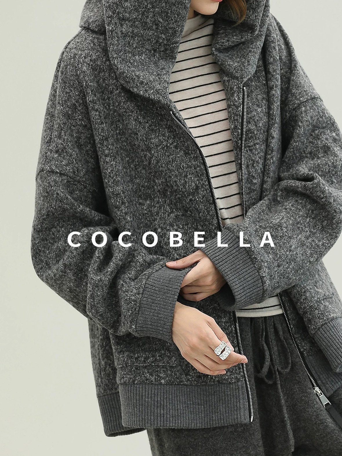 COCOBELLA Warm Brushed Fleece Commuter Relaxed Fit Zip Up Hood Ribbed Hem Women Hoodies