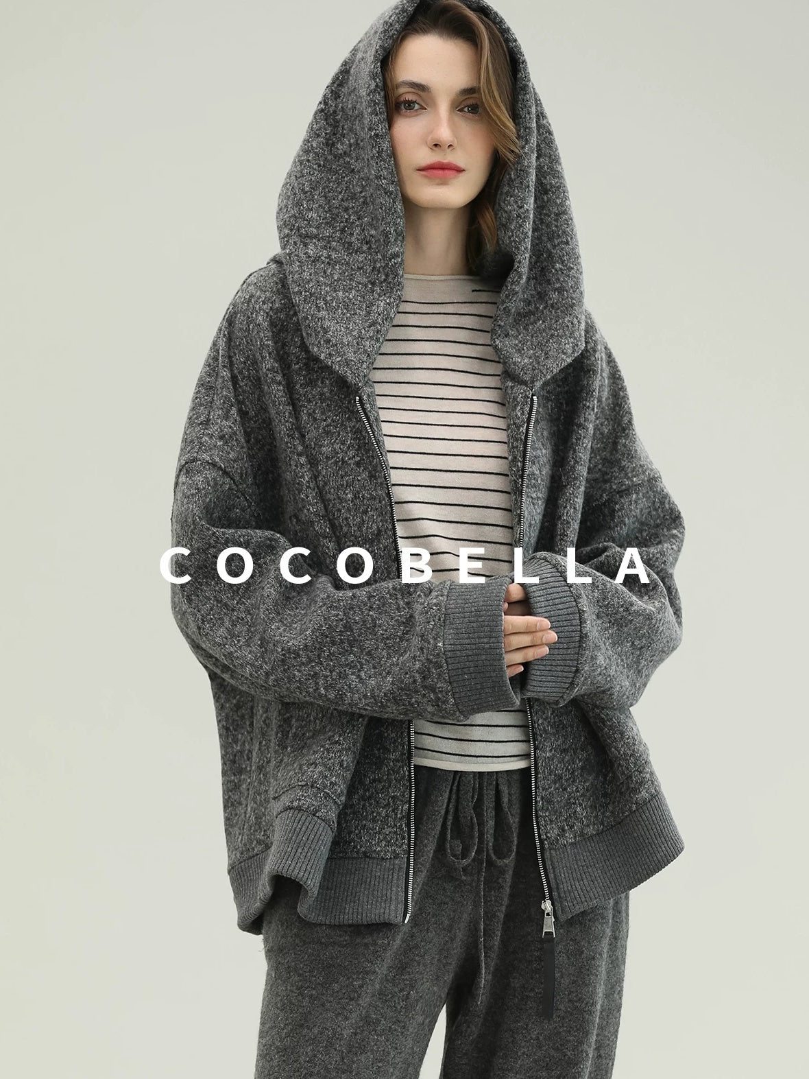 COCOBELLA Warm Brushed Fleece Commuter Relaxed Fit Zip Up Hood Ribbed Hem Women Hoodies