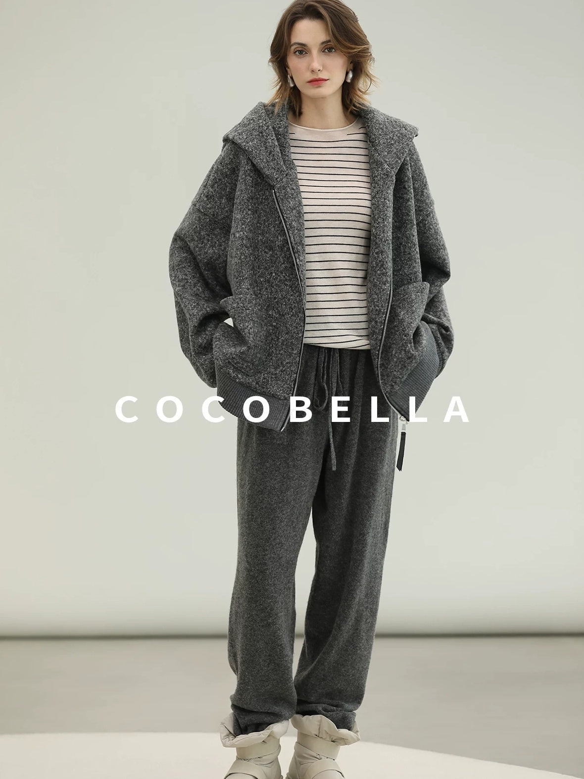COCOBELLA Warm Brushed Fleece Commuter Relaxed Fit Zip Up Hood Ribbed Hem Women Hoodies