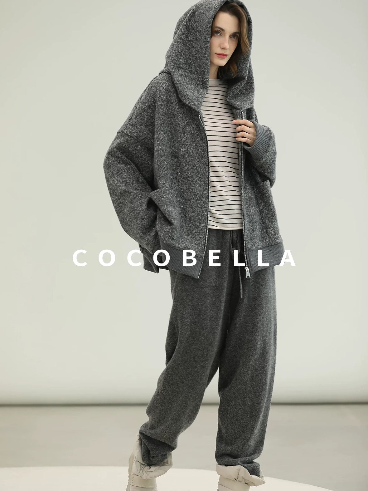 COCOBELLA Warm Brushed Fleece Commuter Relaxed Fit Zip Up Hood Ribbed Hem Women Hoodies