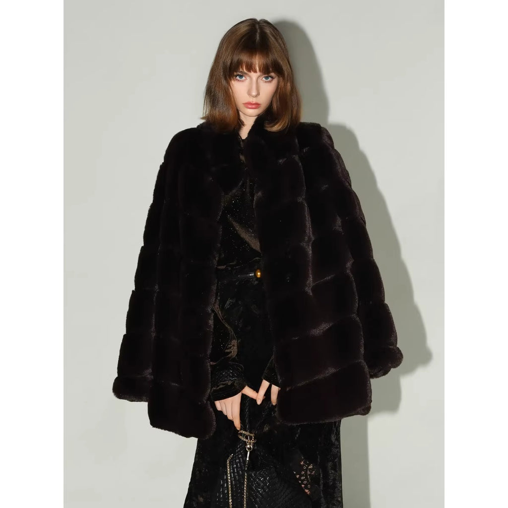 COCOBELLA_Warm_Faux_Fur_Mid_Length_Straight_Stand_Collar_Ladies_Commute_Coffee_Brown_Coats_MISSTT