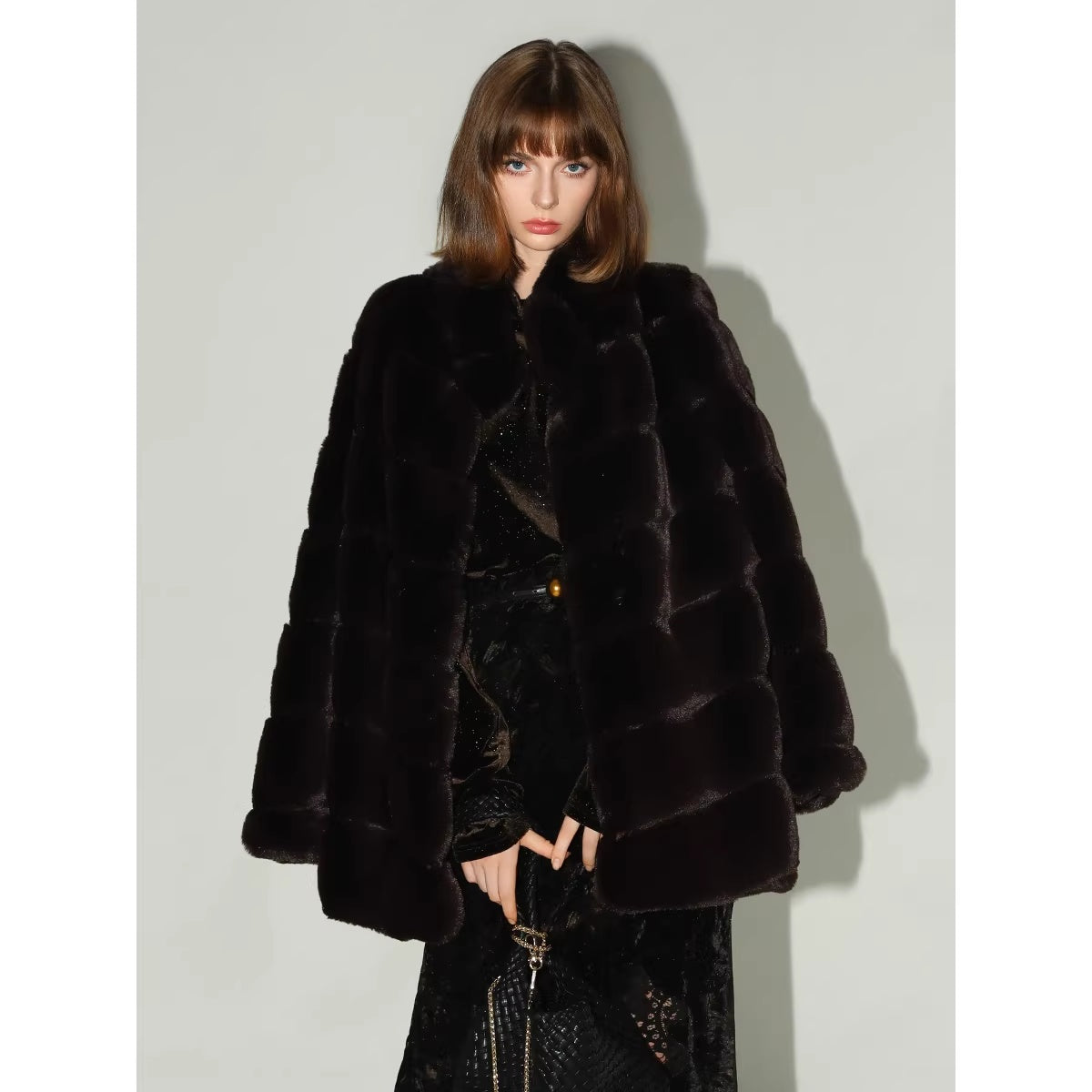 COCOBELLA_Warm_Faux_Fur_Mid_Length_Straight_Stand_Collar_Ladies_Commute_Coffee_Brown_Coats_MISSTT