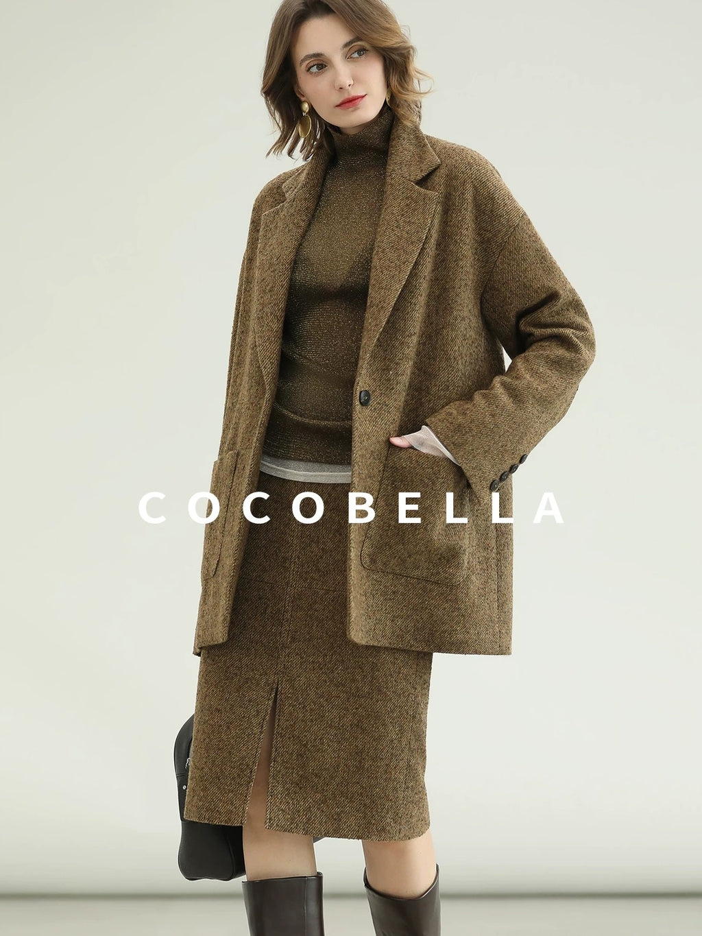 COCOBELLA Warm Ginger Wool Blend Single Button Straight Cut Office Workwear Coats