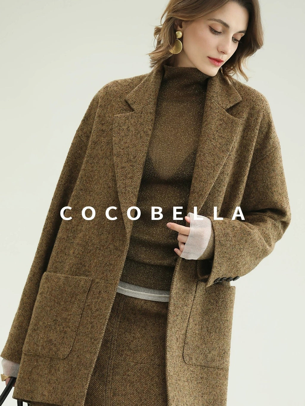 COCOBELLA Warm Ginger Wool Blend Single Button Straight Cut Office Workwear Coats