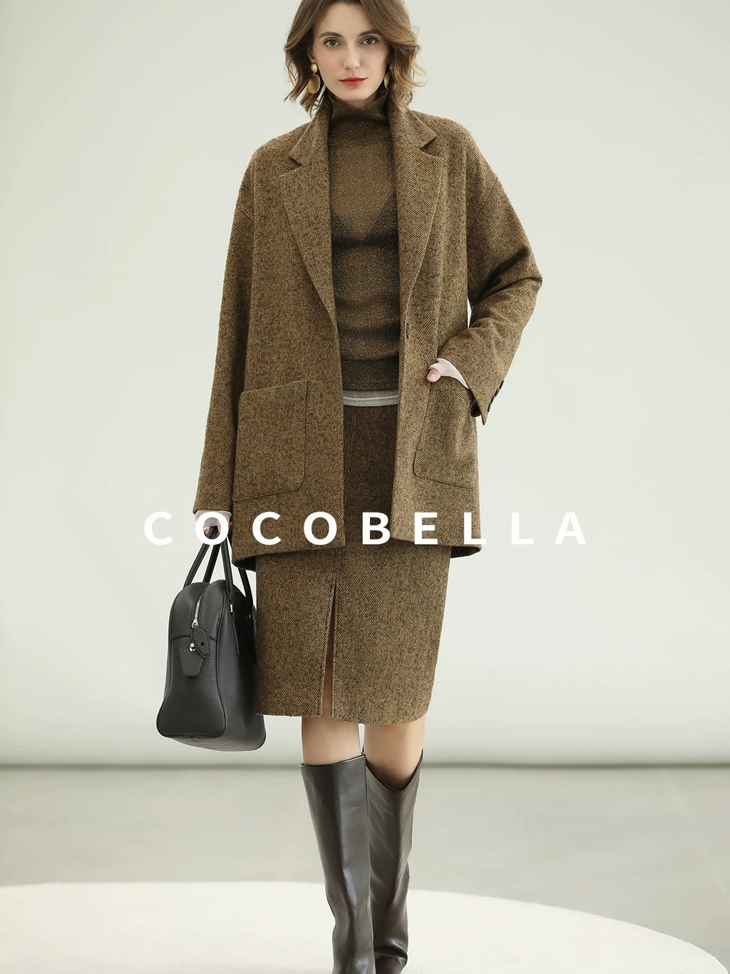 COCOBELLA Warm Ginger Wool Blend Single Button Straight Cut Office Workwear Coats