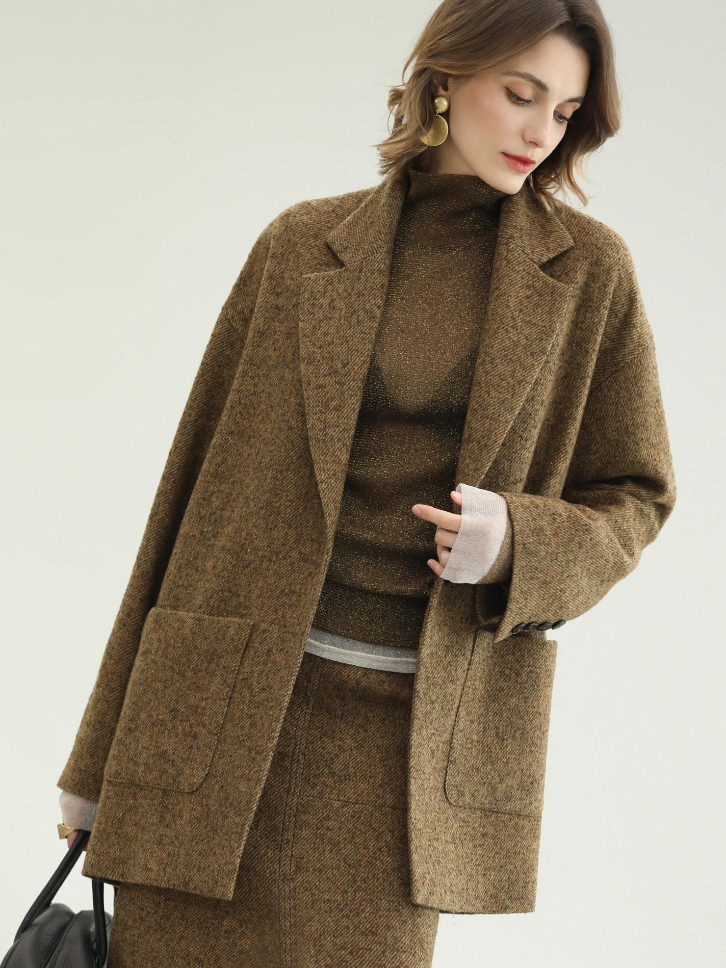 COCOBELLA Warm Ginger Wool Blend Single Button Straight Cut Office Workwear Coats