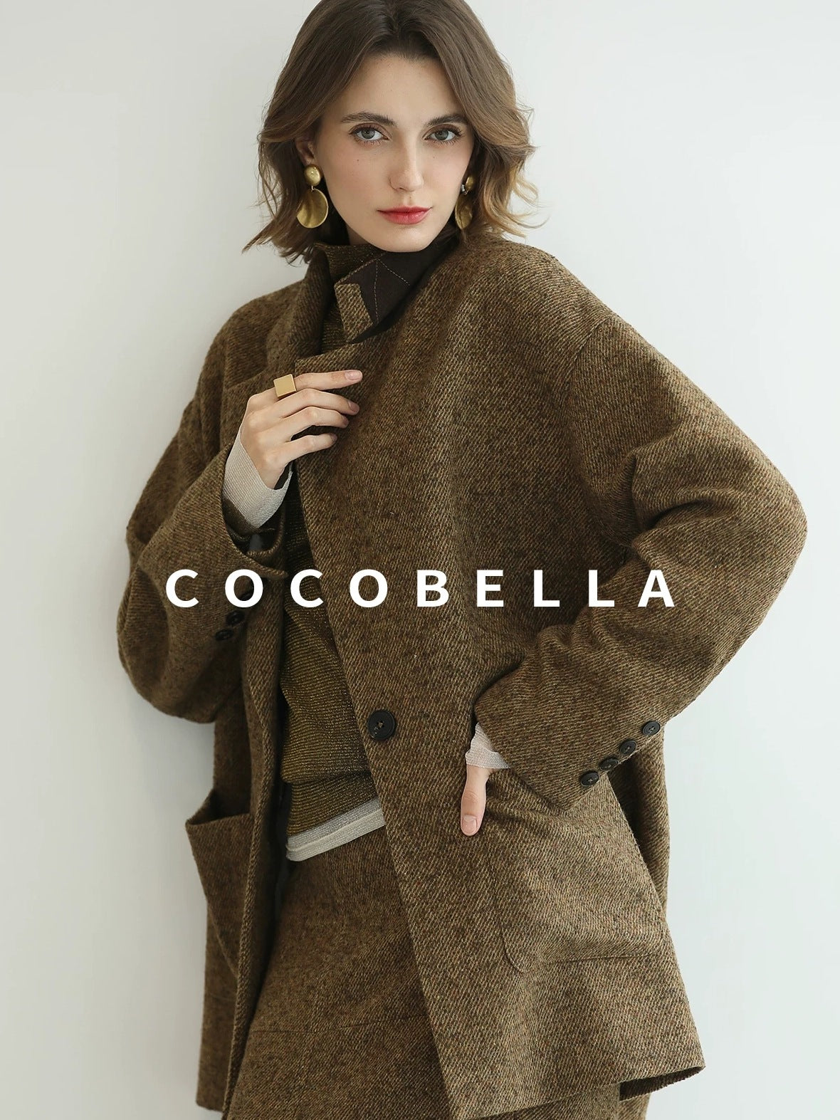 COCOBELLA Warm Ginger Wool Blend Single Button Straight Cut Office Workwear Coats