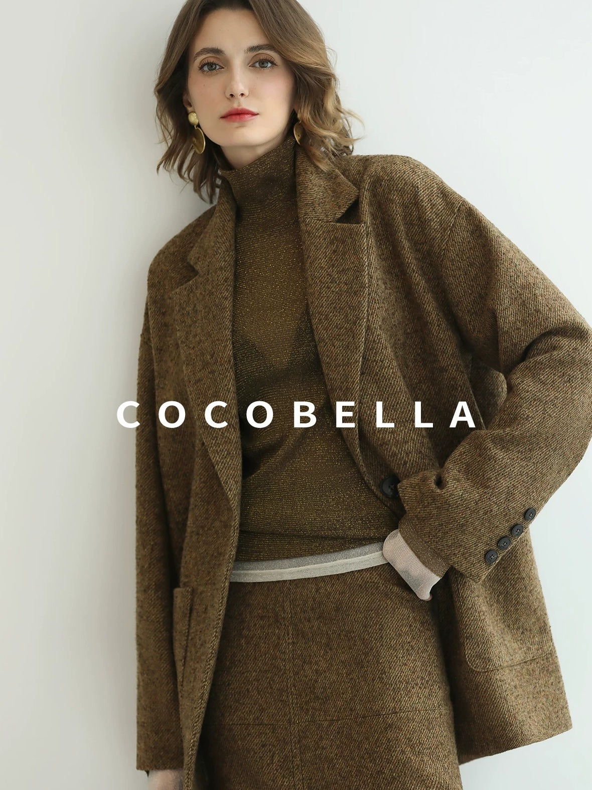 COCOBELLA Warm Ginger Wool Blend Single Button Straight Cut Office Workwear Coats