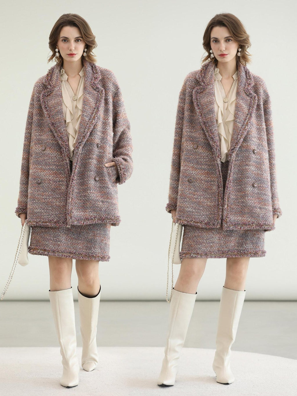 COCOBELLA Warm Lurex Button Double Breasted Loose Ladylike Commuter Wool Coats