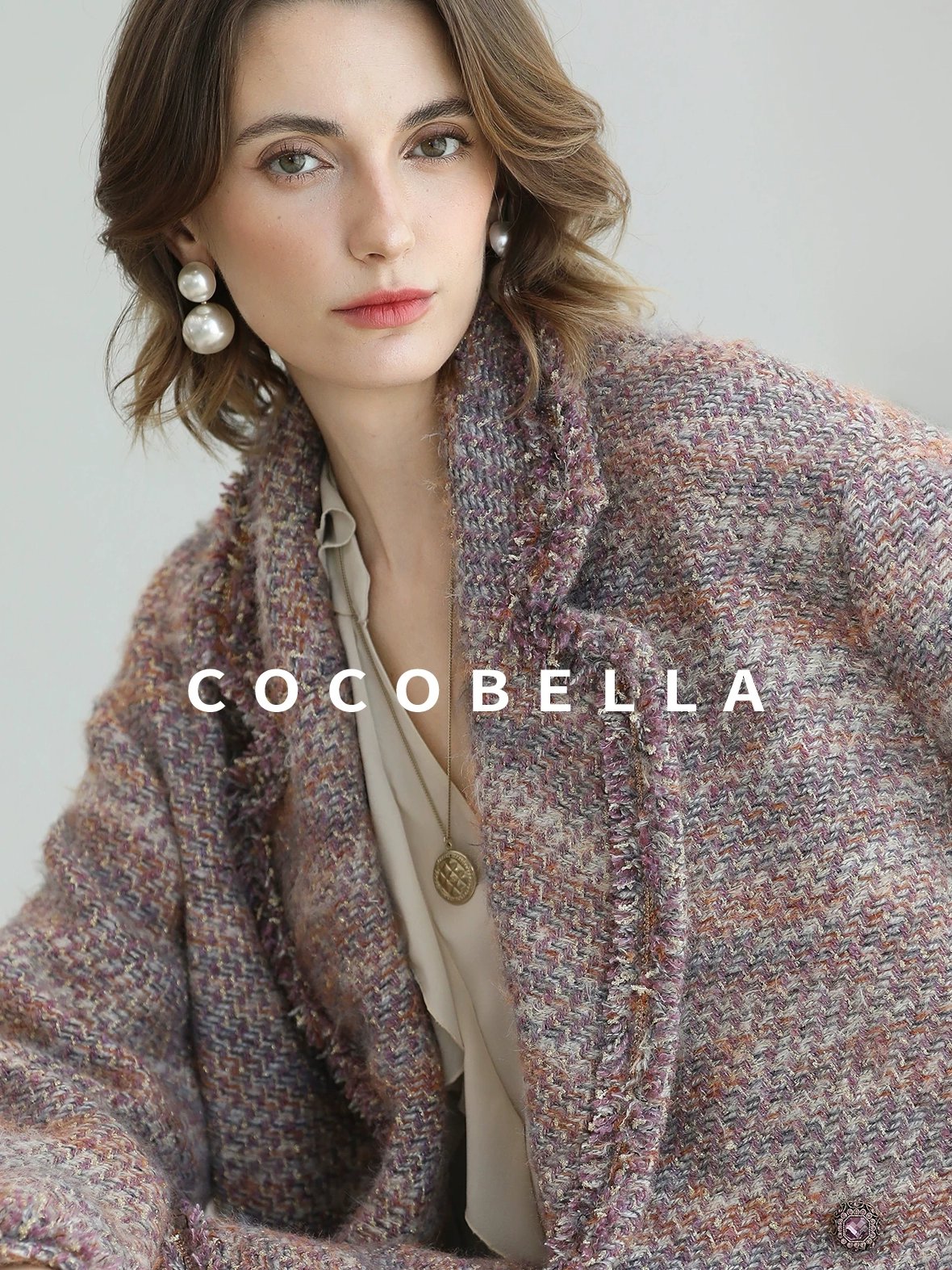 COCOBELLA Warm Lurex Button Double Breasted Loose Ladylike Commuter Wool Coats