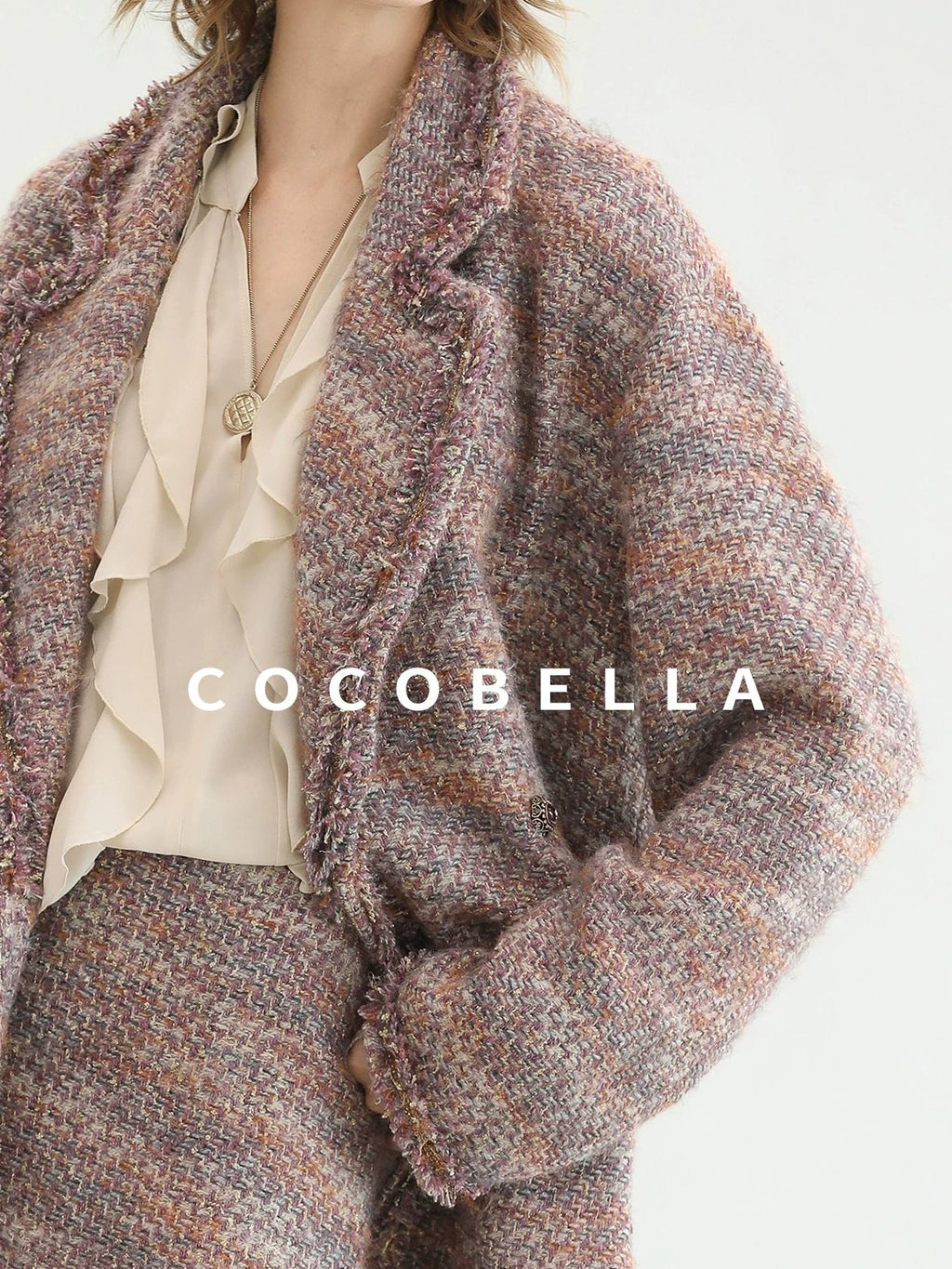 COCOBELLA Warm Lurex Button Double Breasted Loose Ladylike Commuter Wool Coats
