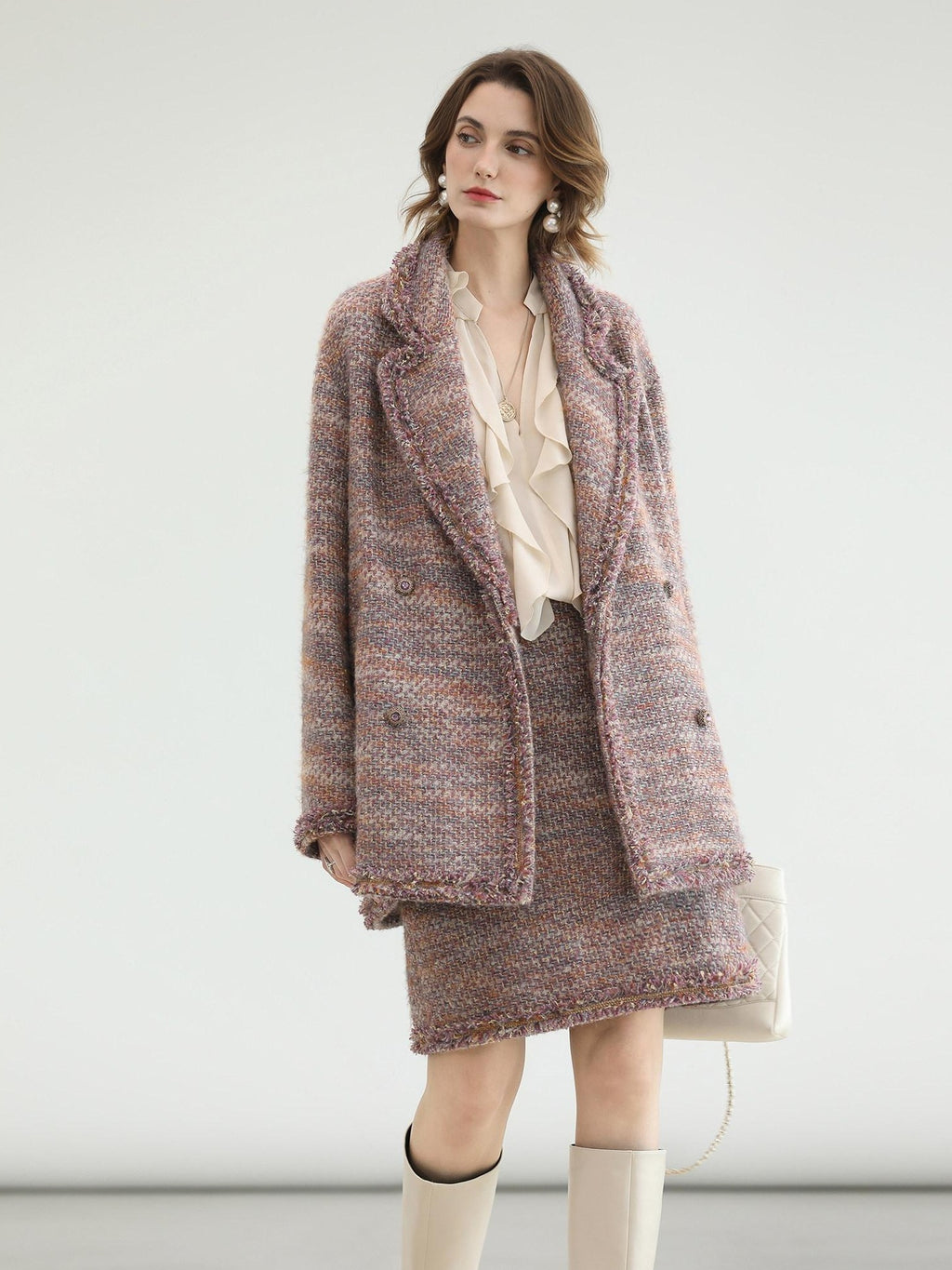 COCOBELLA Warm Lurex Button Double Breasted Loose Ladylike Commuter Wool Coats