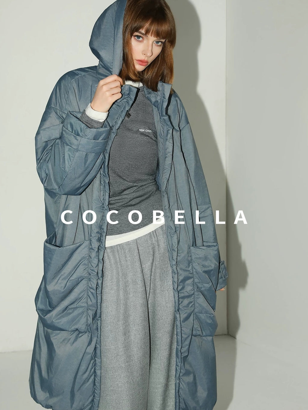 COCOBELLA Warm Nylon Long Hooded Zipper Pockets Straight Commuter Women Padded Jackets