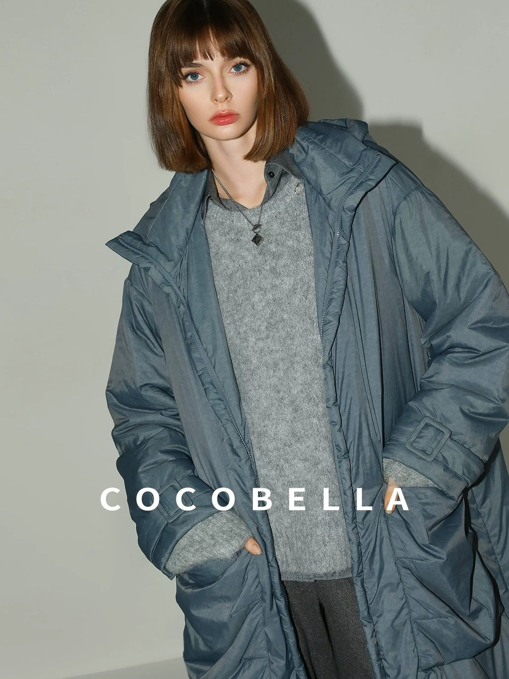 COCOBELLA Warm Nylon Long Hooded Zipper Pockets Straight Commuter Women Padded Jackets