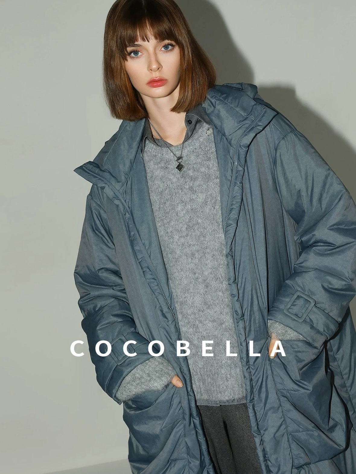 COCOBELLA Warm Nylon Long Hooded Zipper Pockets Straight Commuter Women Padded Jackets