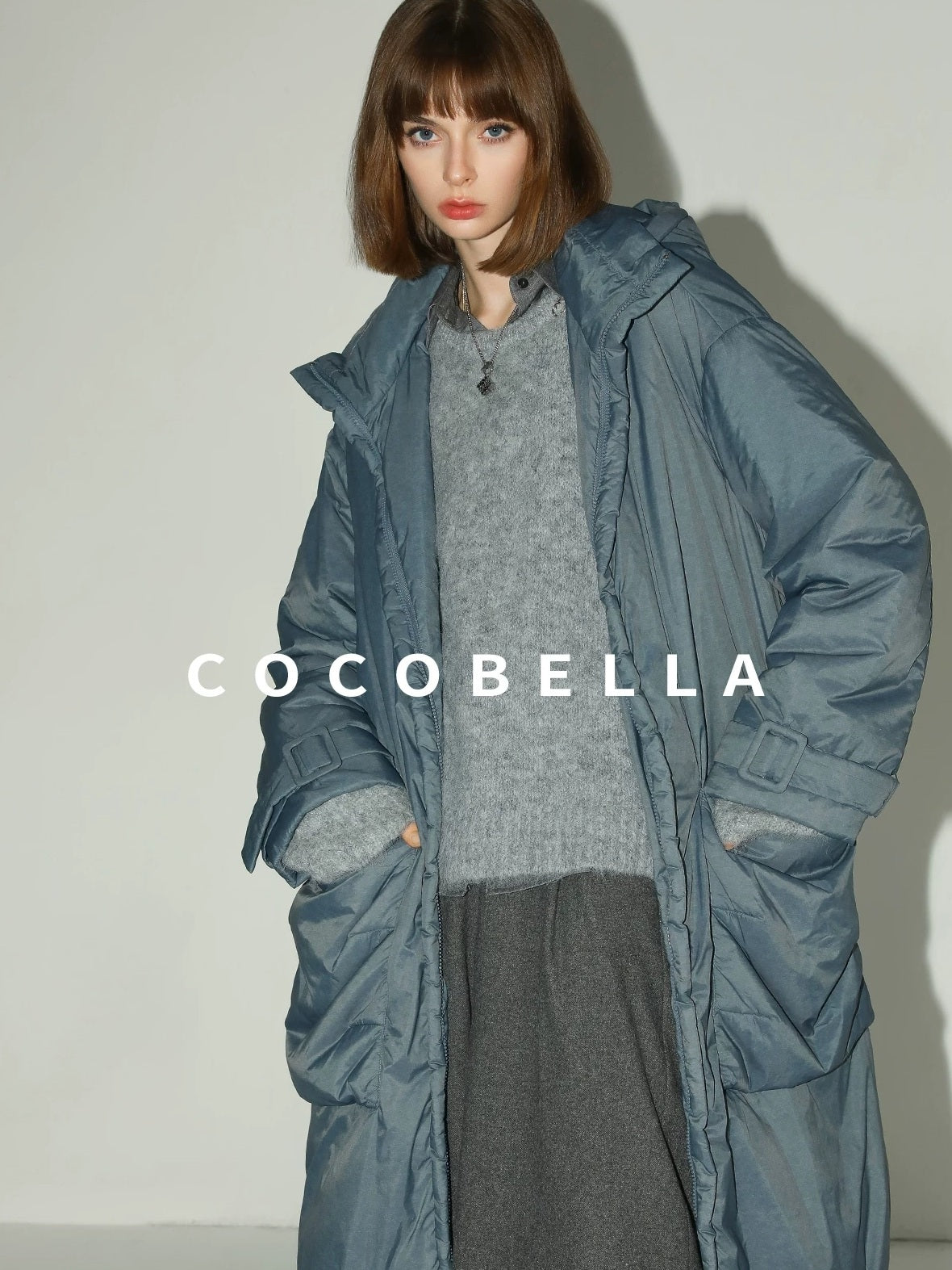COCOBELLA Warm Nylon Long Hooded Zipper Pockets Straight Commuter Women Padded Jackets