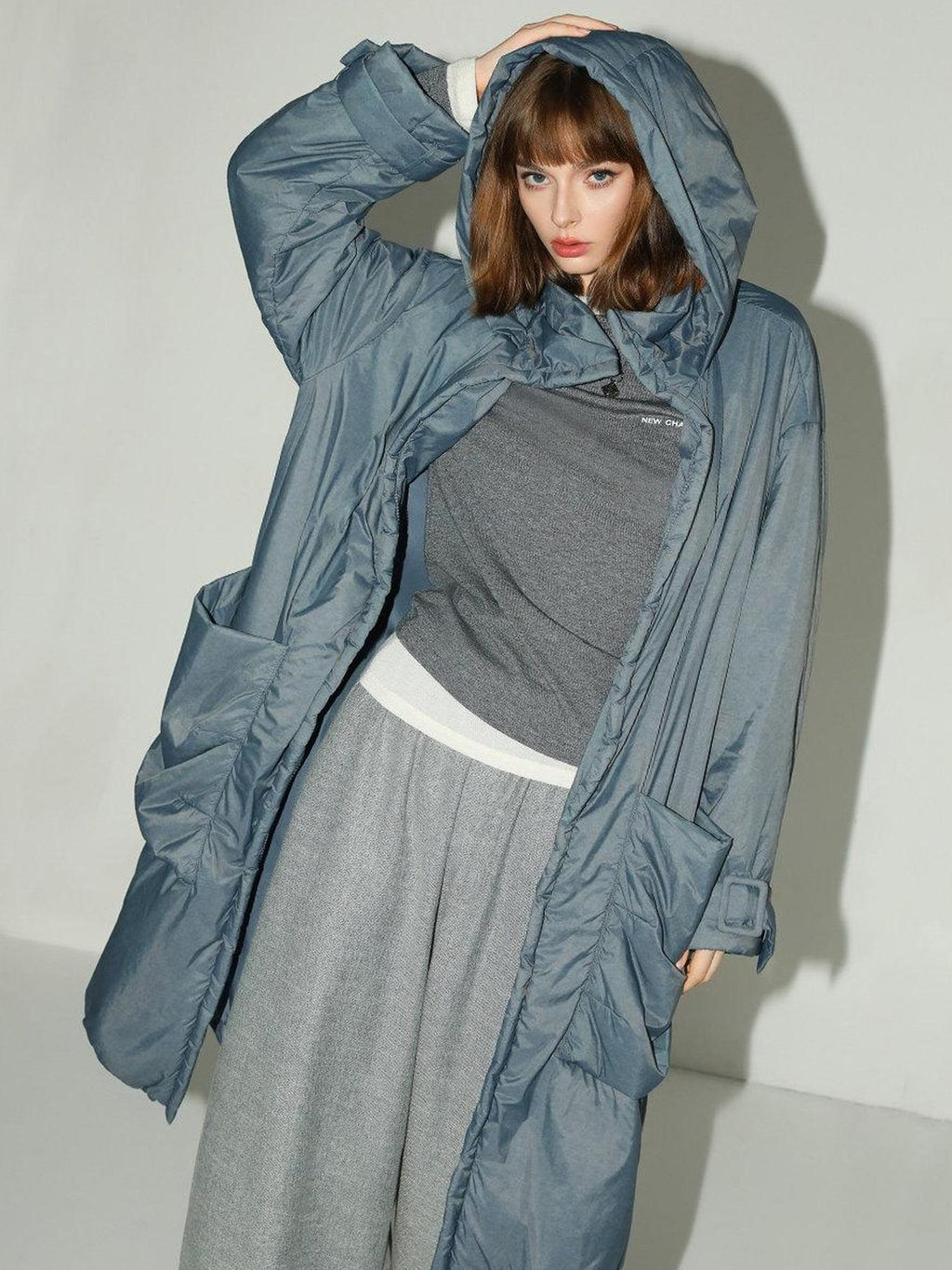 COCOBELLA Warm Nylon Long Hooded Zipper Pockets Straight Commuter Women Padded Jackets