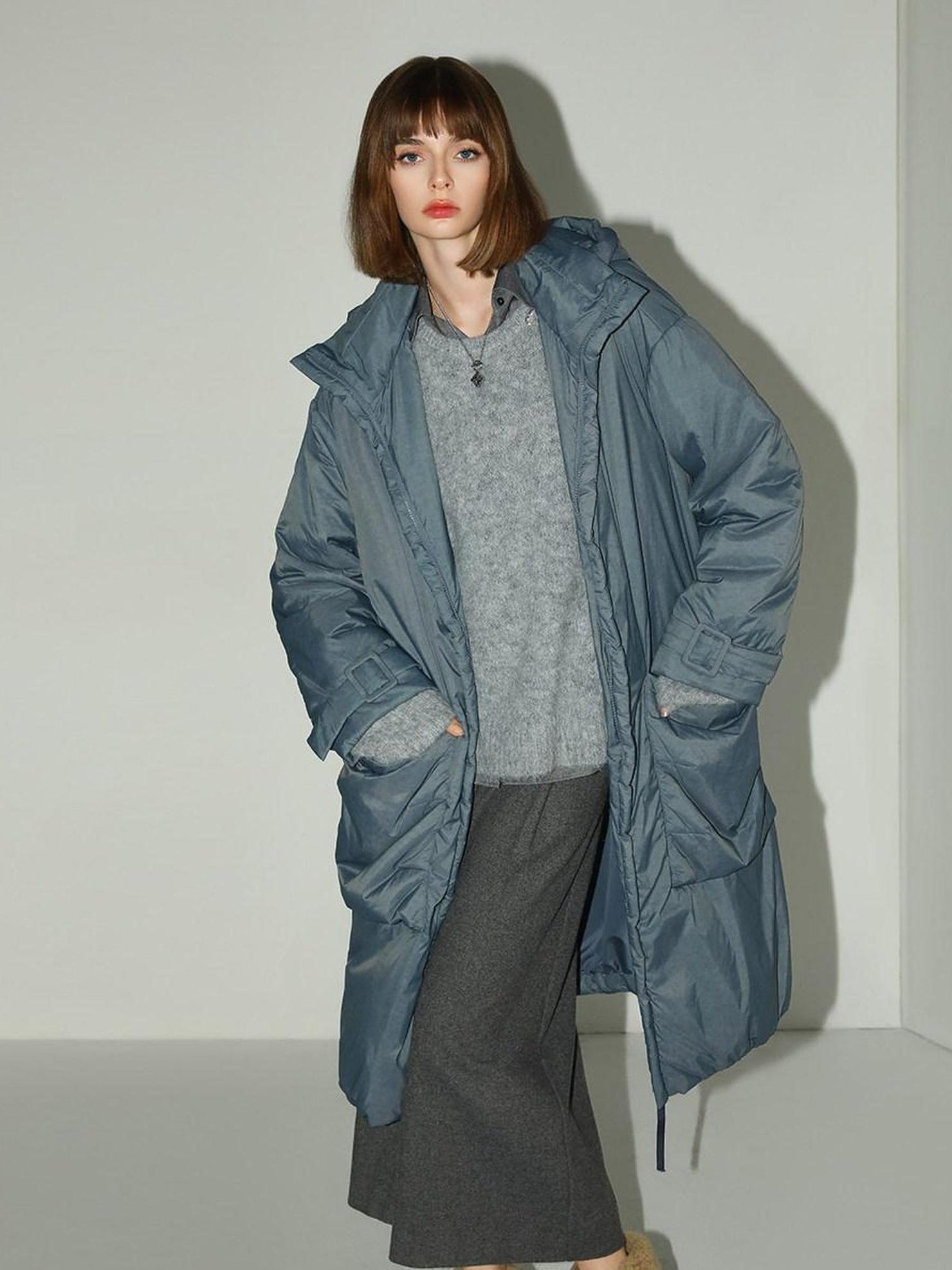 COCOBELLA Warm Nylon Long Hooded Zipper Pockets Straight Commuter Women Padded Jackets