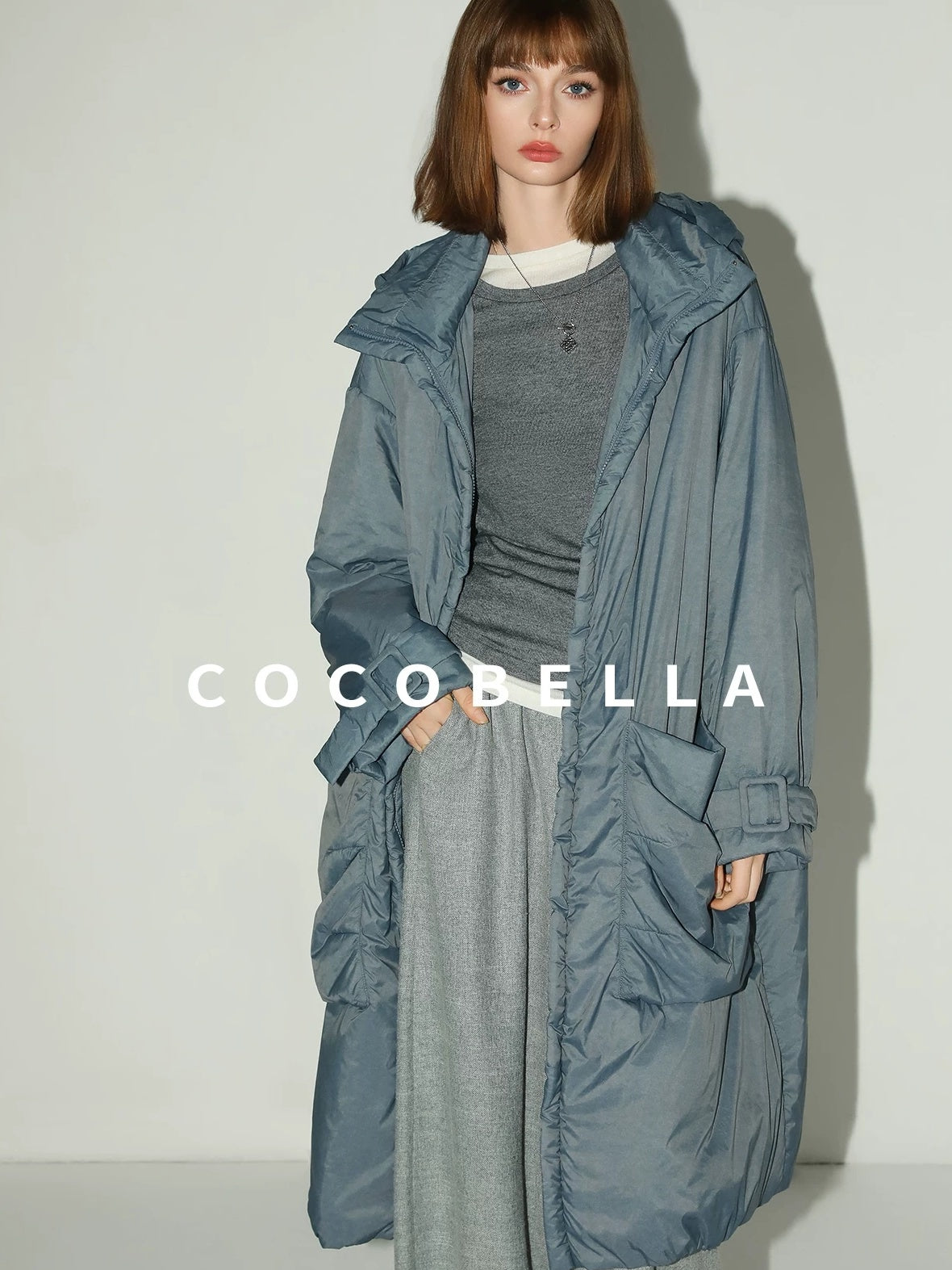 COCOBELLA Warm Nylon Long Hooded Zipper Pockets Straight Commuter Women Padded Jackets