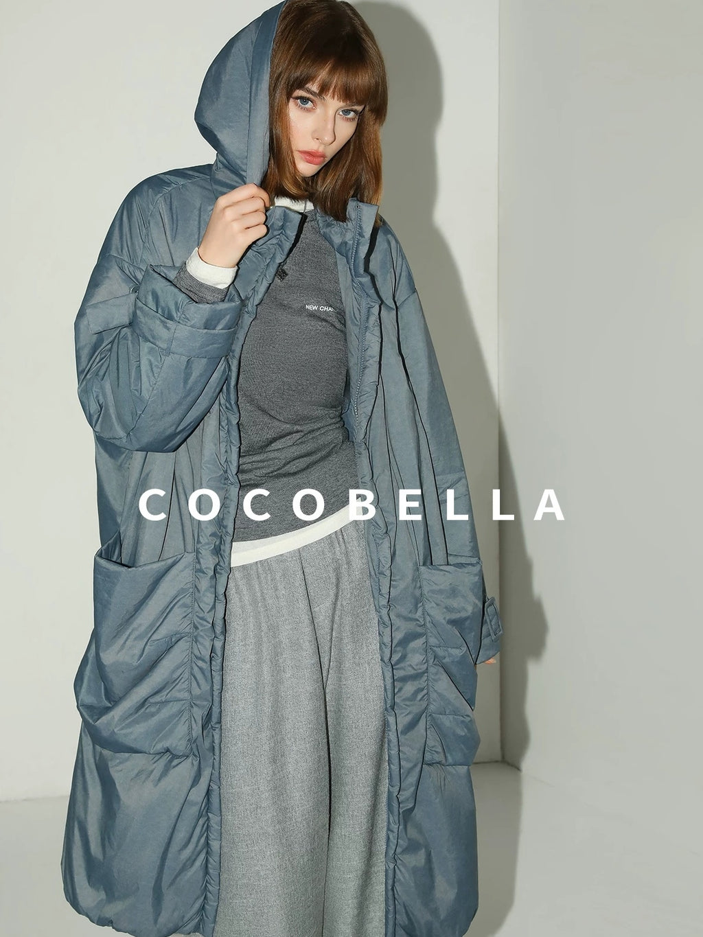 COCOBELLA Warm Nylon Long Hooded Zipper Pockets Straight Commuter Women Padded Jackets