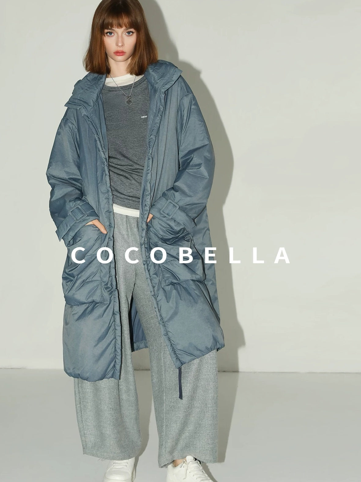 COCOBELLA Warm Nylon Long Hooded Zipper Pockets Straight Commuter Women Padded Jackets