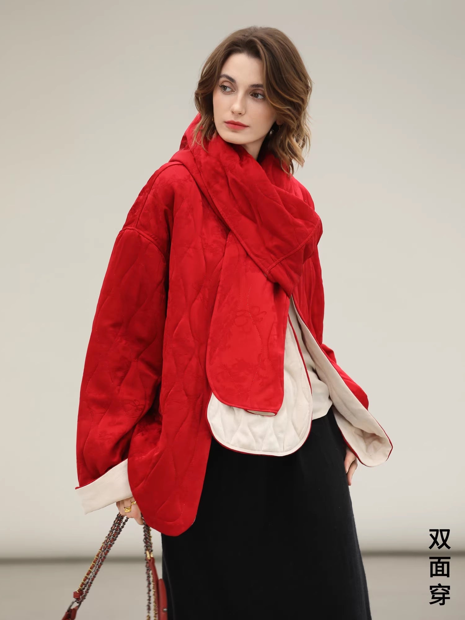 COCOBELLA_Warm_Pure_Viscose_Short_Loose_Fit_Office_Ol_Long_Sleeve_China_Red_Padded_Jackets_MISSTT