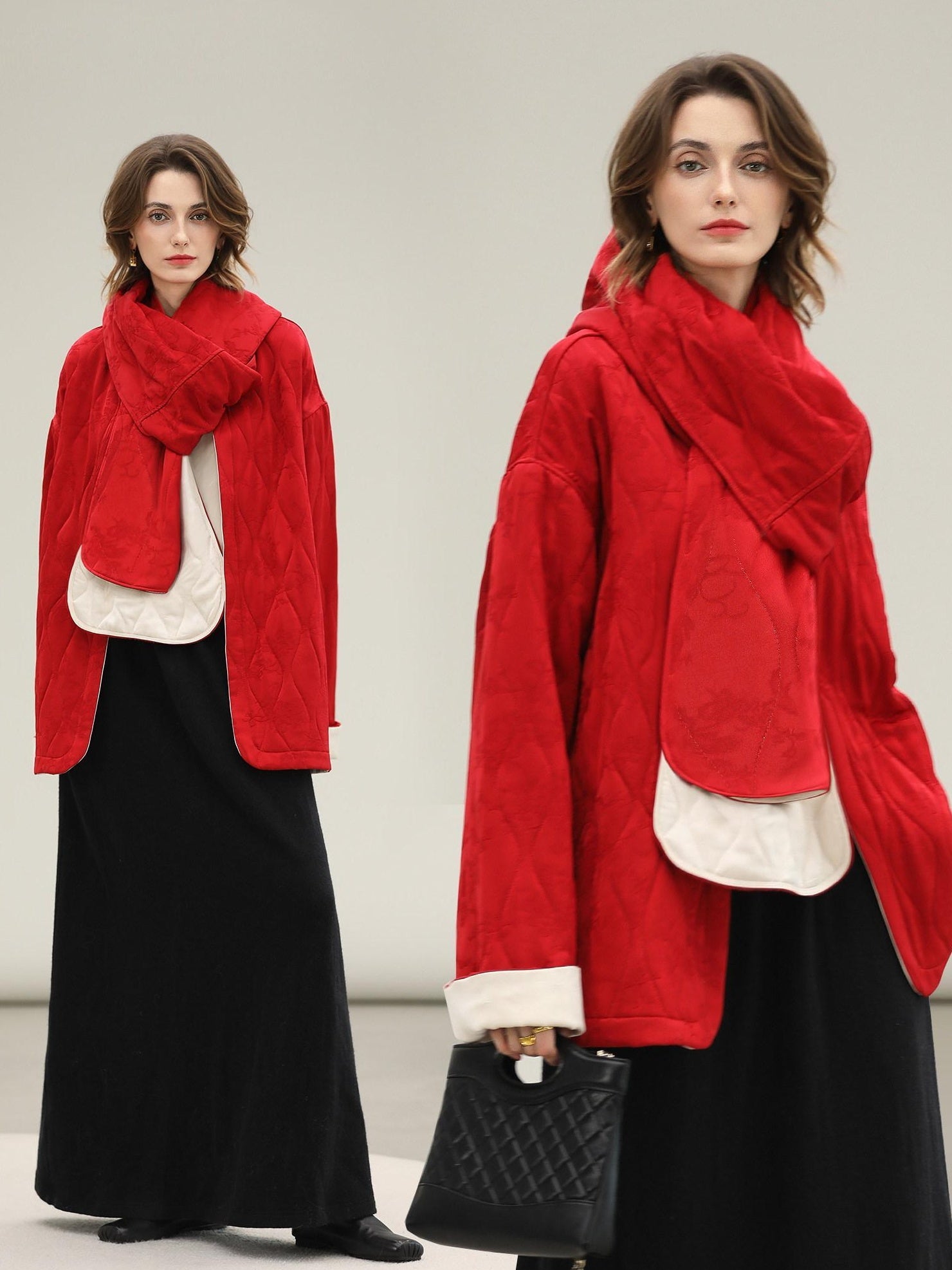 COCOBELLA Warm Pure Viscose Short Loose Fit Office Ol Long Sleeve China Red Padded Jackets