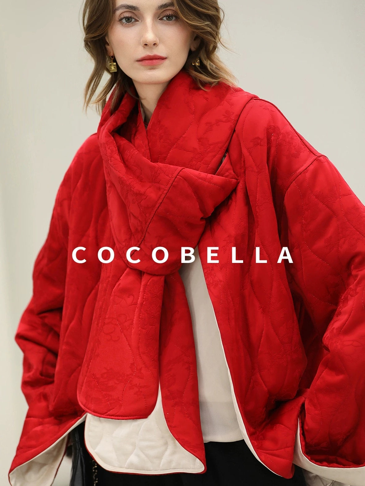 COCOBELLA Warm Pure Viscose Short Loose Fit Office Ol Long Sleeve China Red Padded Jackets