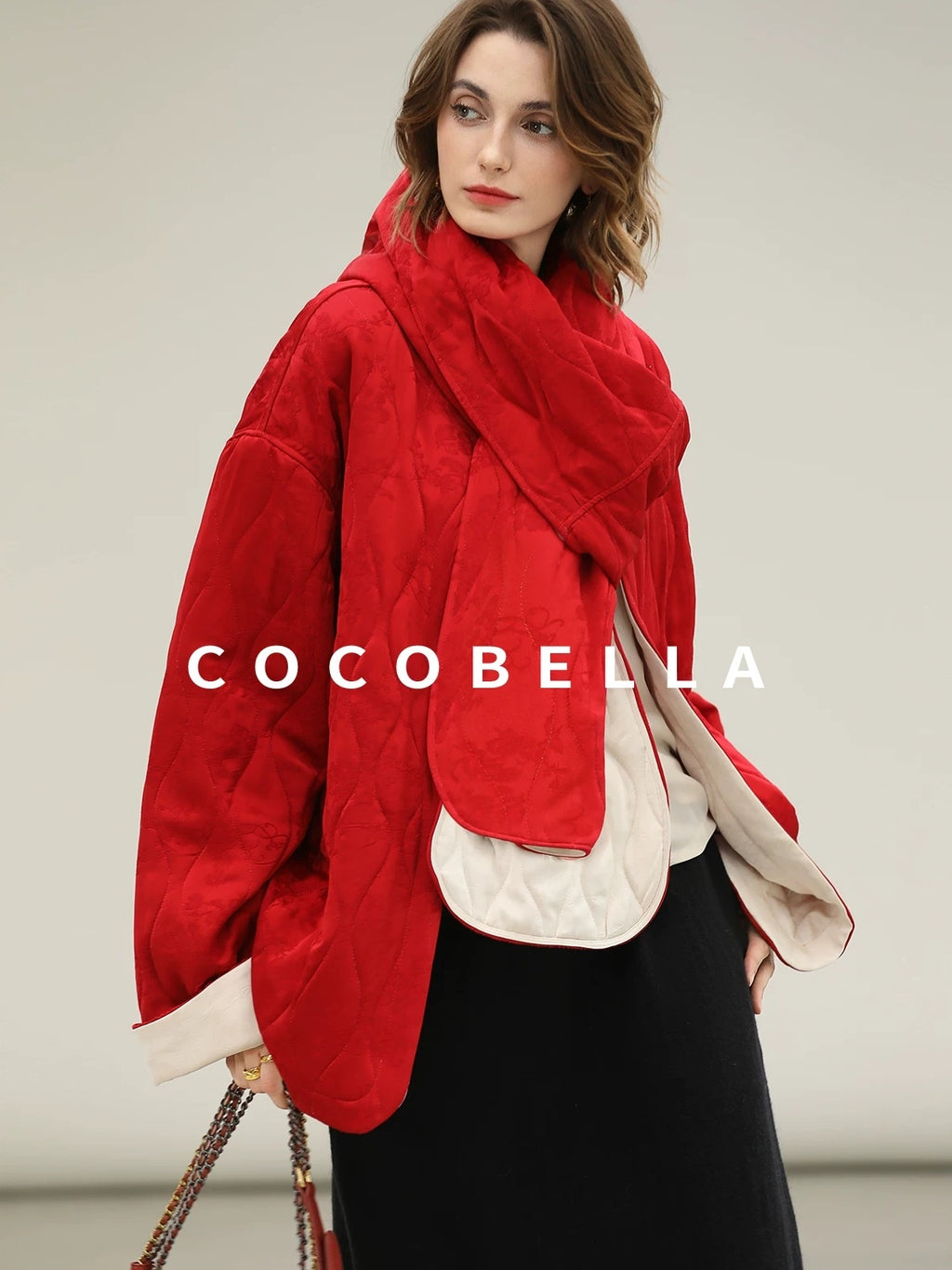COCOBELLA Warm Pure Viscose Short Loose Fit Office Ol Long Sleeve China Red Padded Jackets