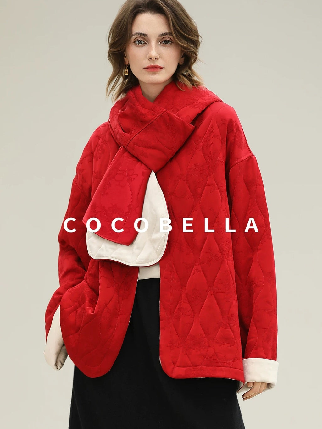 COCOBELLA Warm Pure Viscose Short Loose Fit Office Ol Long Sleeve China Red Padded Jackets