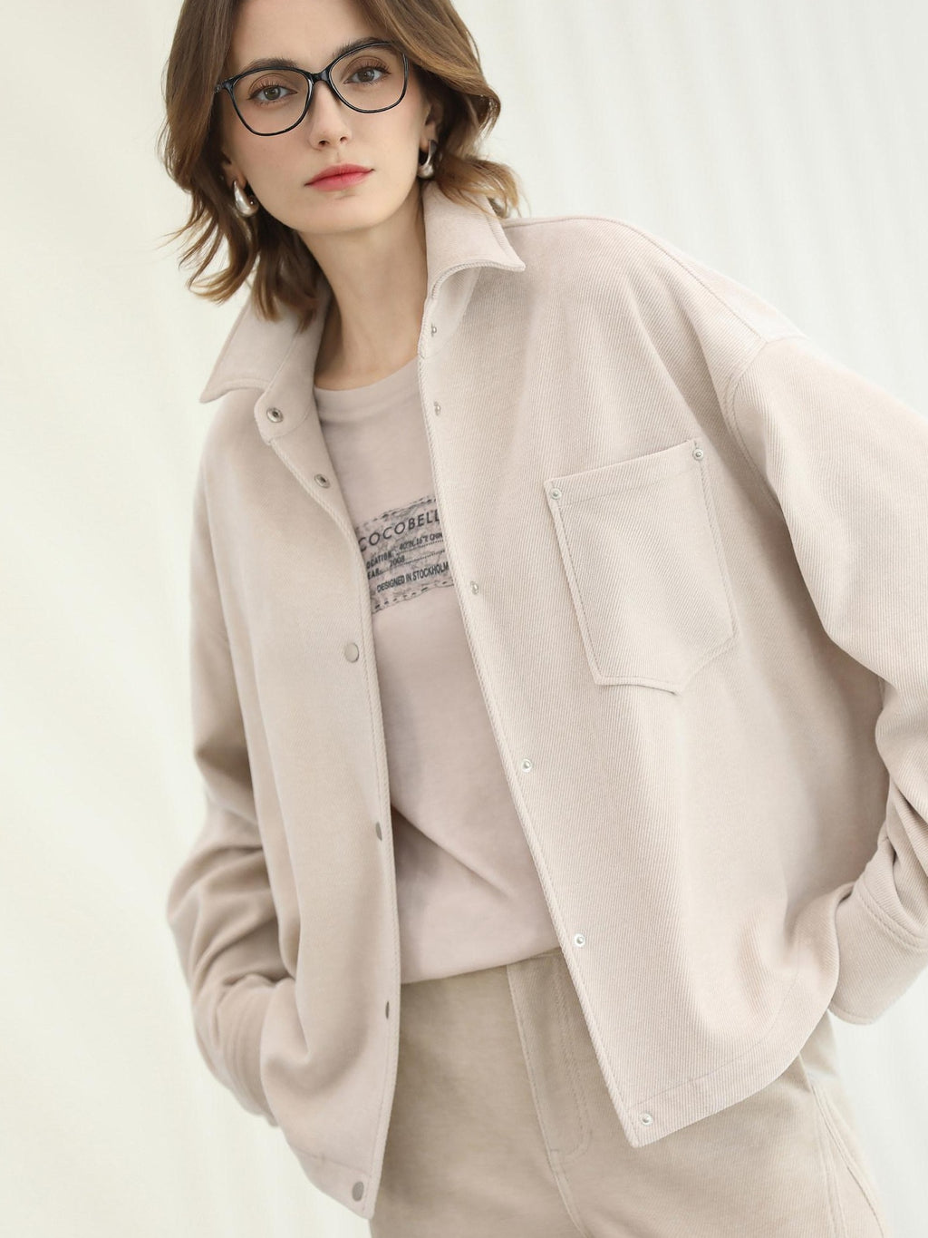 COCOBELLA Warm Relaxed Lapel Button Pocket Women Commuter Casual Polyester Jackets