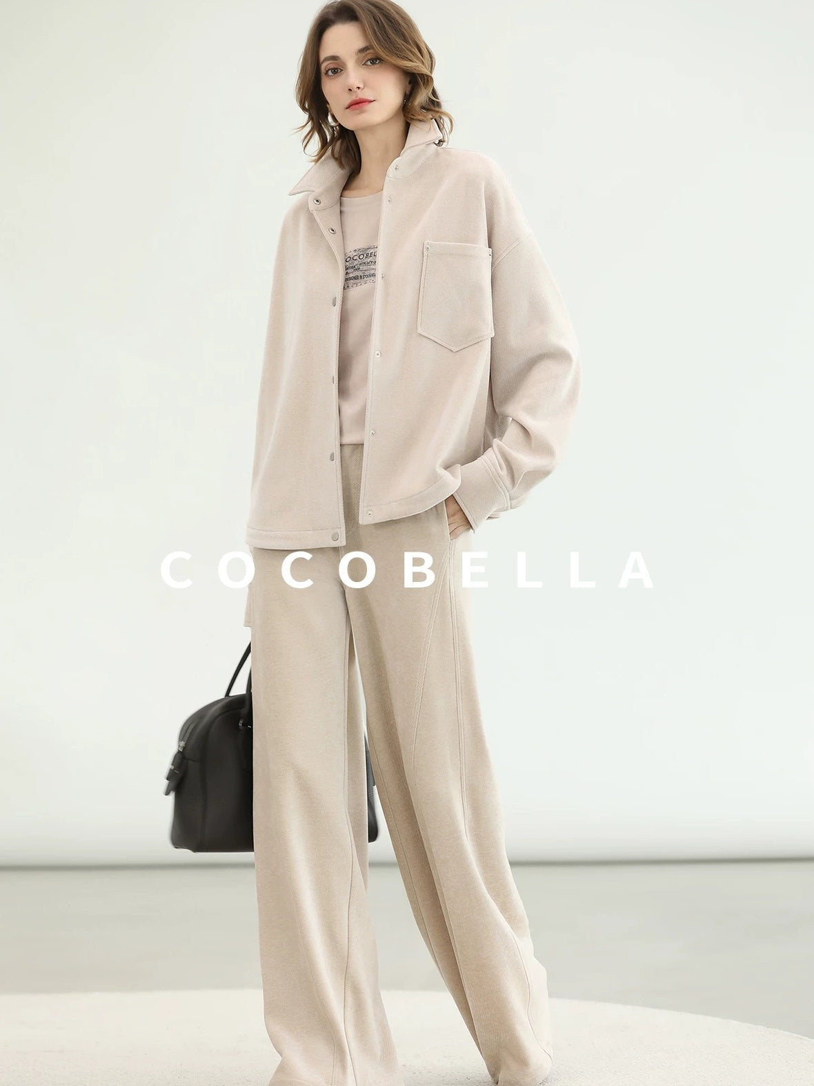 COCOBELLA Warm Relaxed Lapel Button Pocket Women Commuter Casual Polyester Jackets