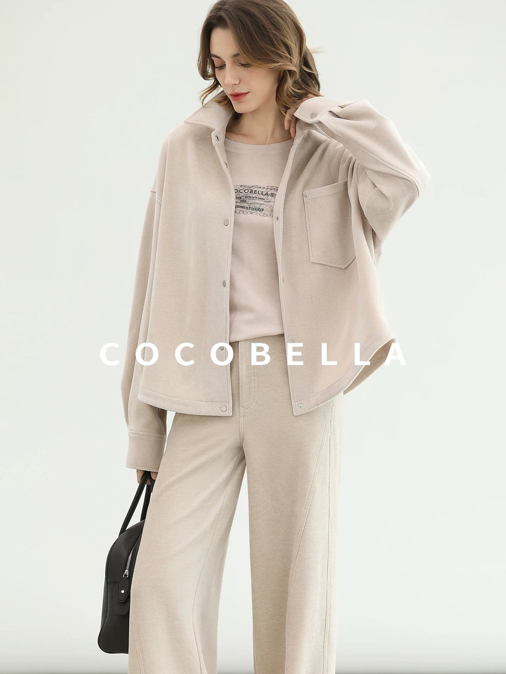 COCOBELLA Warm Relaxed Lapel Button Pocket Women Commuter Casual Polyester Jackets