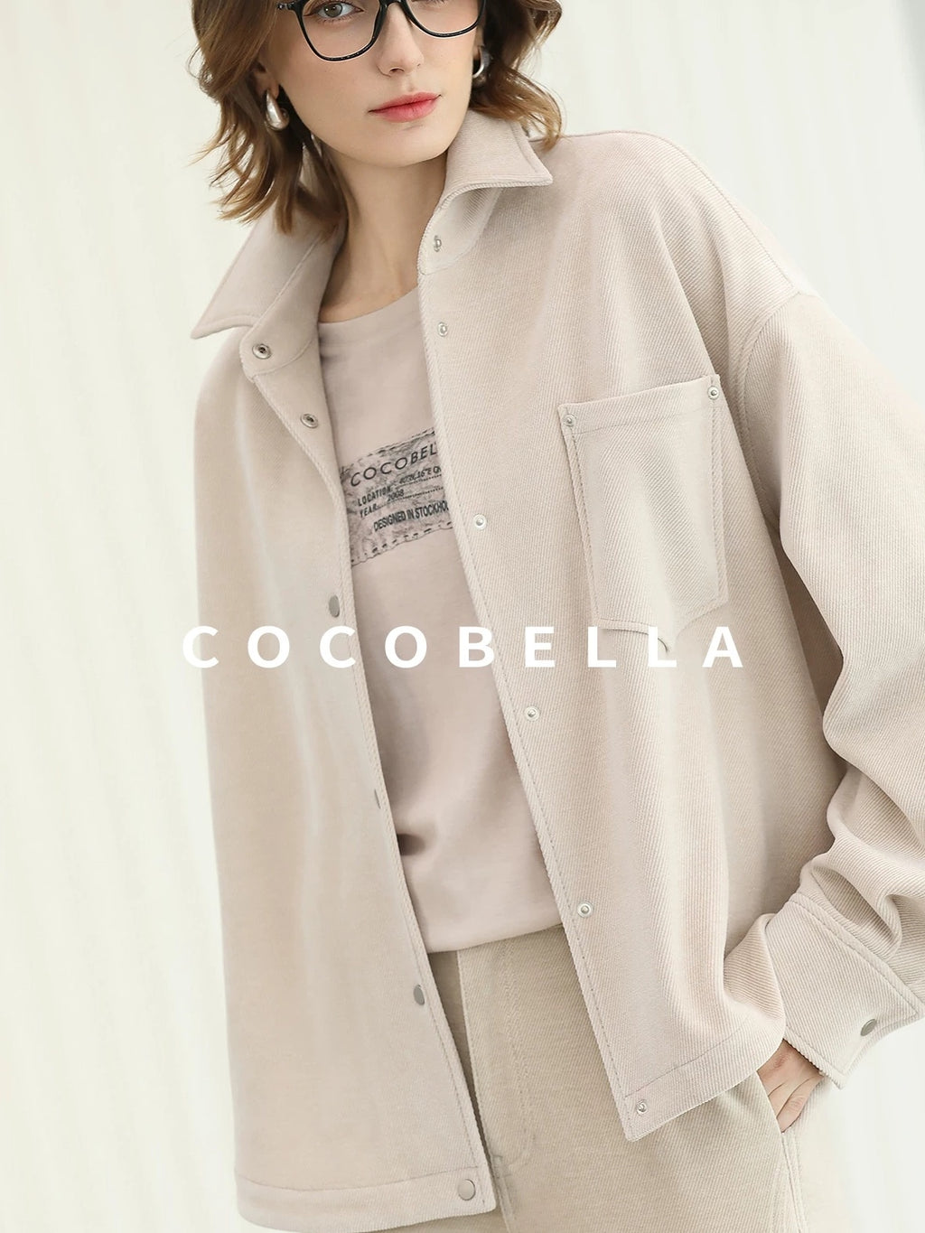 COCOBELLA Warm Relaxed Lapel Button Pocket Women Commuter Casual Polyester Jackets